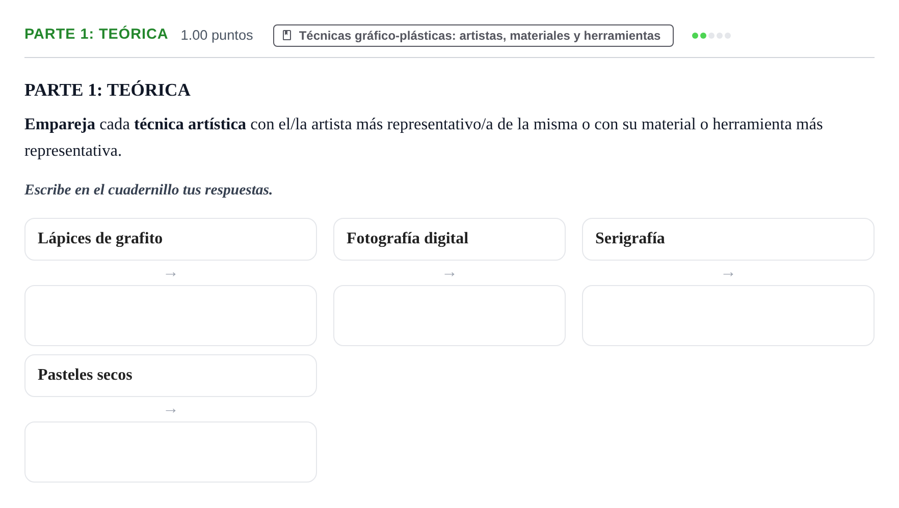 Enunciado: Ejercicio Parte 1: Teórica · Técnicas de Expresión Gráfico-Plástica PAU Navarra Extraordinaria 2025