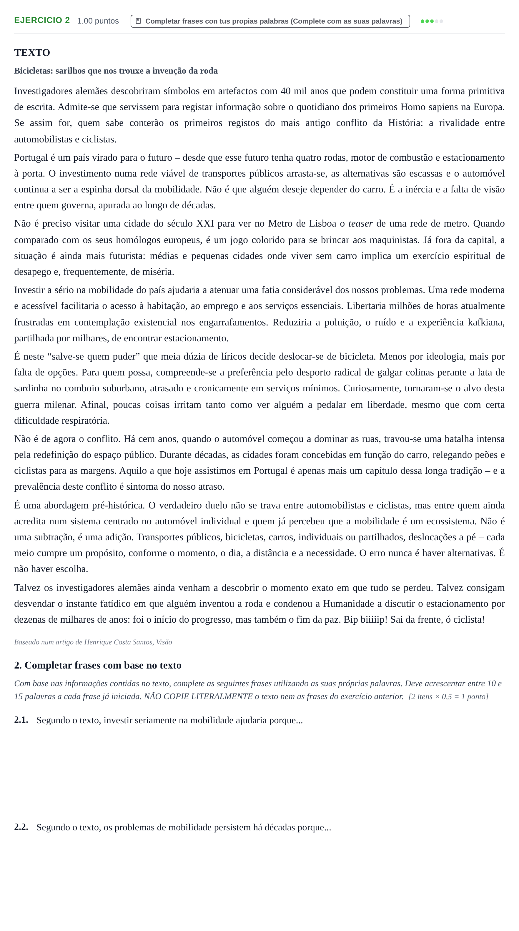 Enunciado: Problema 2 · Portugués PAU Murcia Extraordinaria 2026