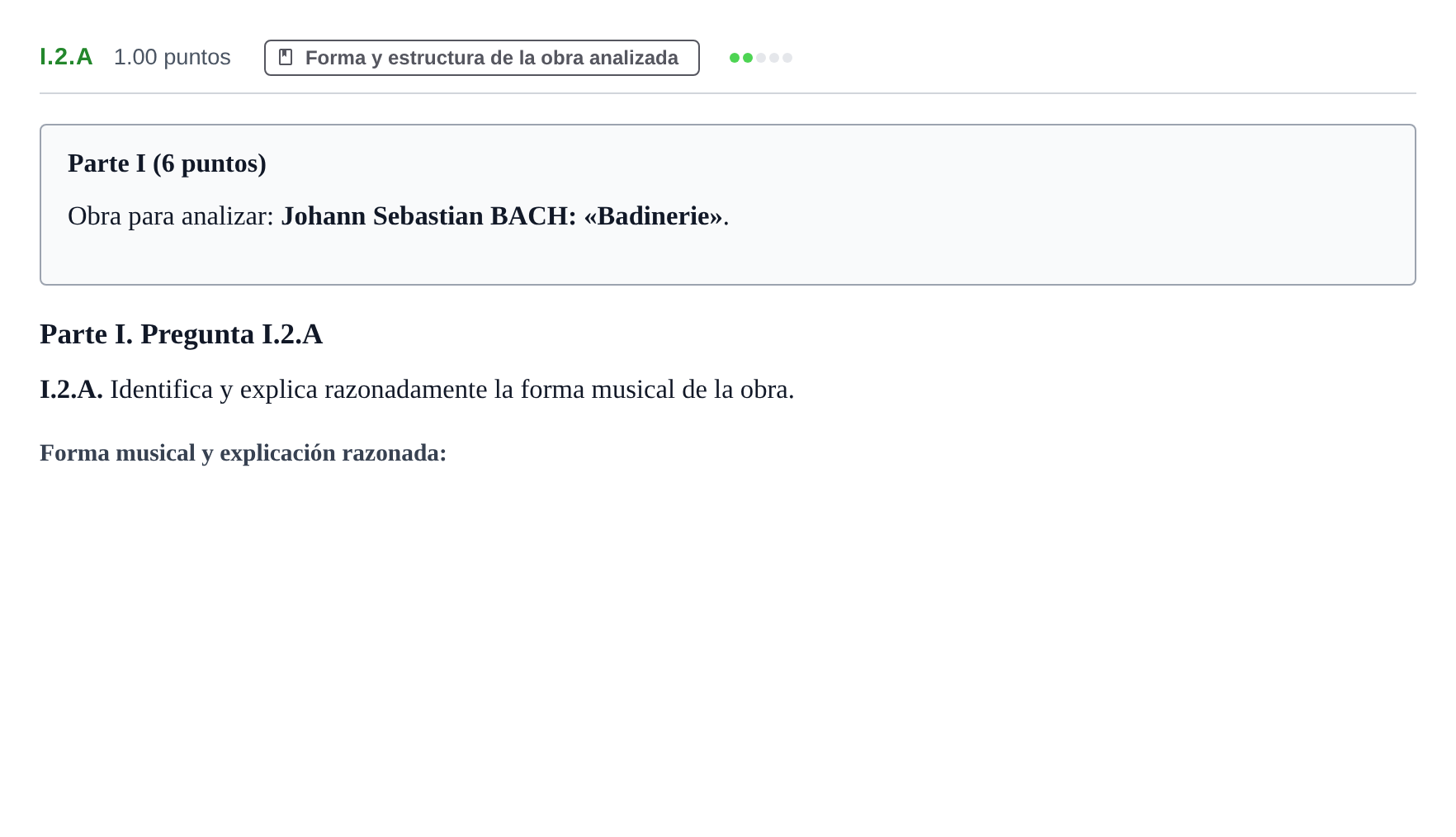 Enunciado: Ejercicio I.2.A · Análisis Musical II PAU Murcia Ordinaria 2026