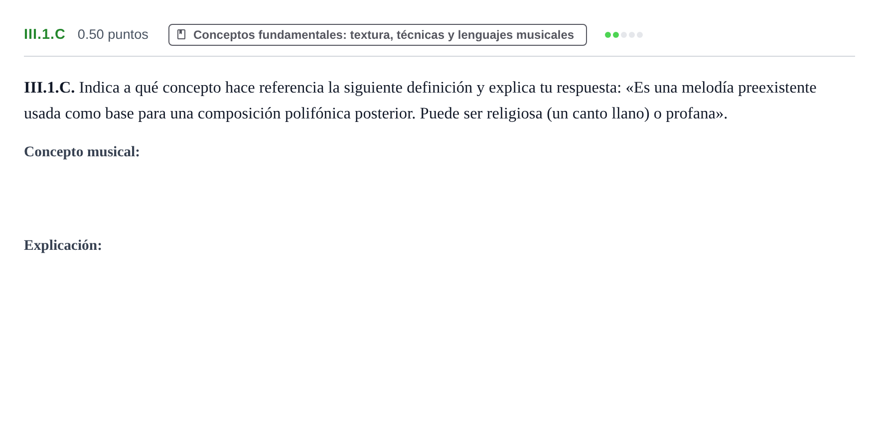 Enunciado: Ejercicio III.1.C · Análisis Musical II PAU Murcia Ordinaria 2026