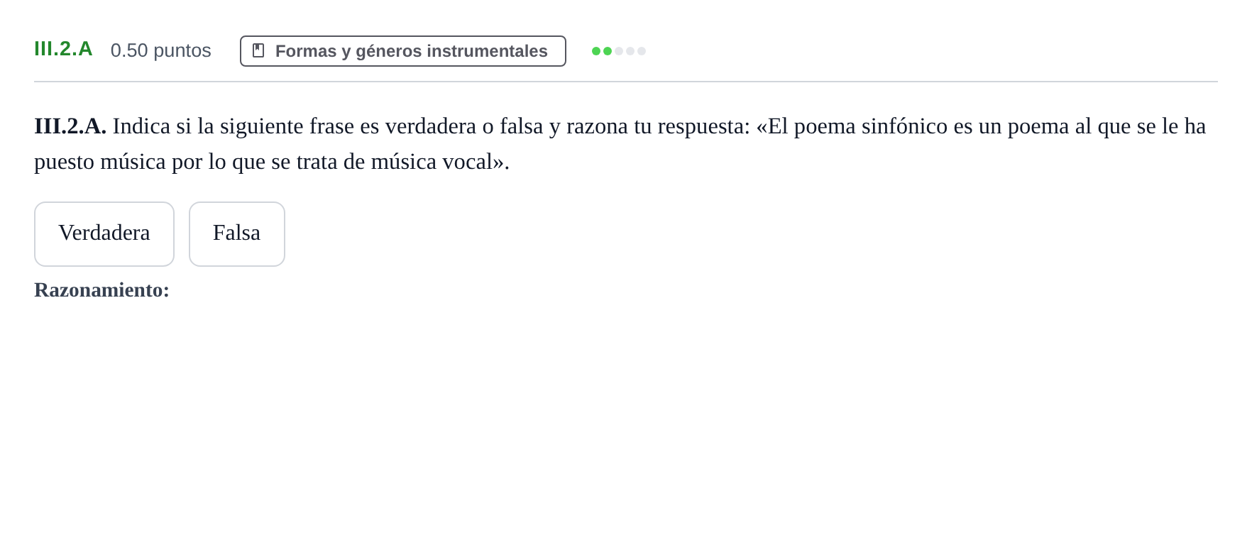 Enunciado: Ejercicio III.2.A · Análisis Musical II PAU Murcia Ordinaria 2026