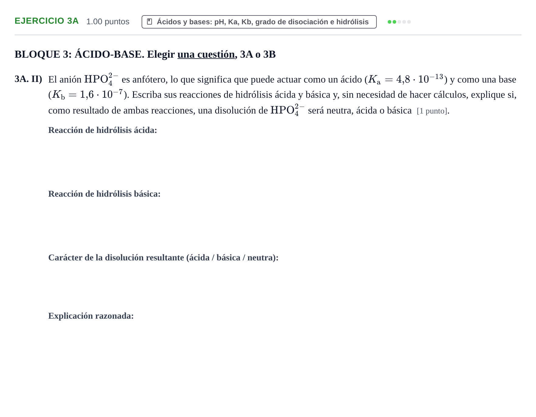 Enunciado: Ejercicio 3A - Ácidos y bases · Química PAU Murcia Extraordinaria 2026
