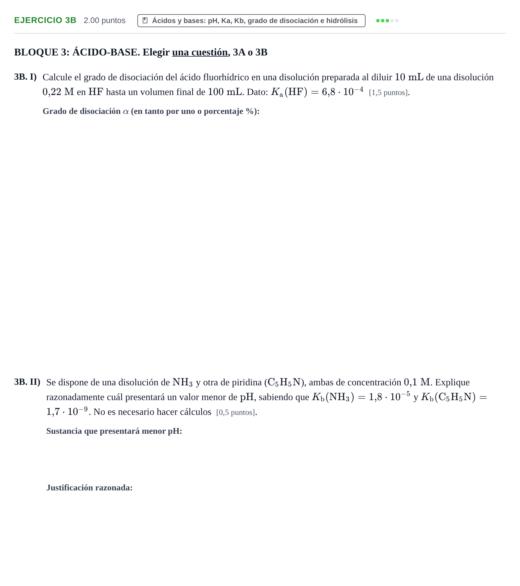 Enunciado: Ejercicio 3B · Química PAU Murcia Extraordinaria 2026