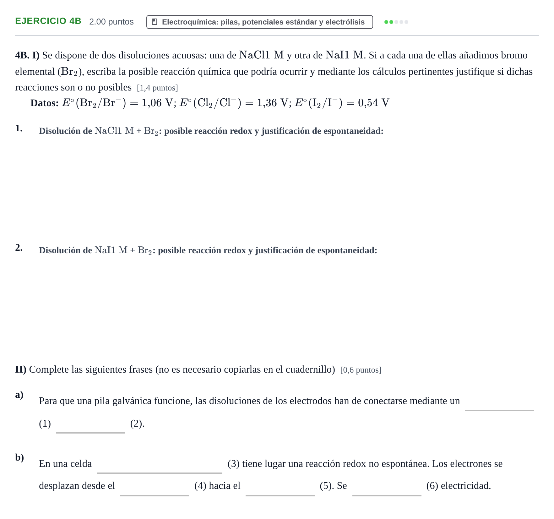 Enunciado: Ejercicio 4B · Química PAU Murcia Extraordinaria 2026