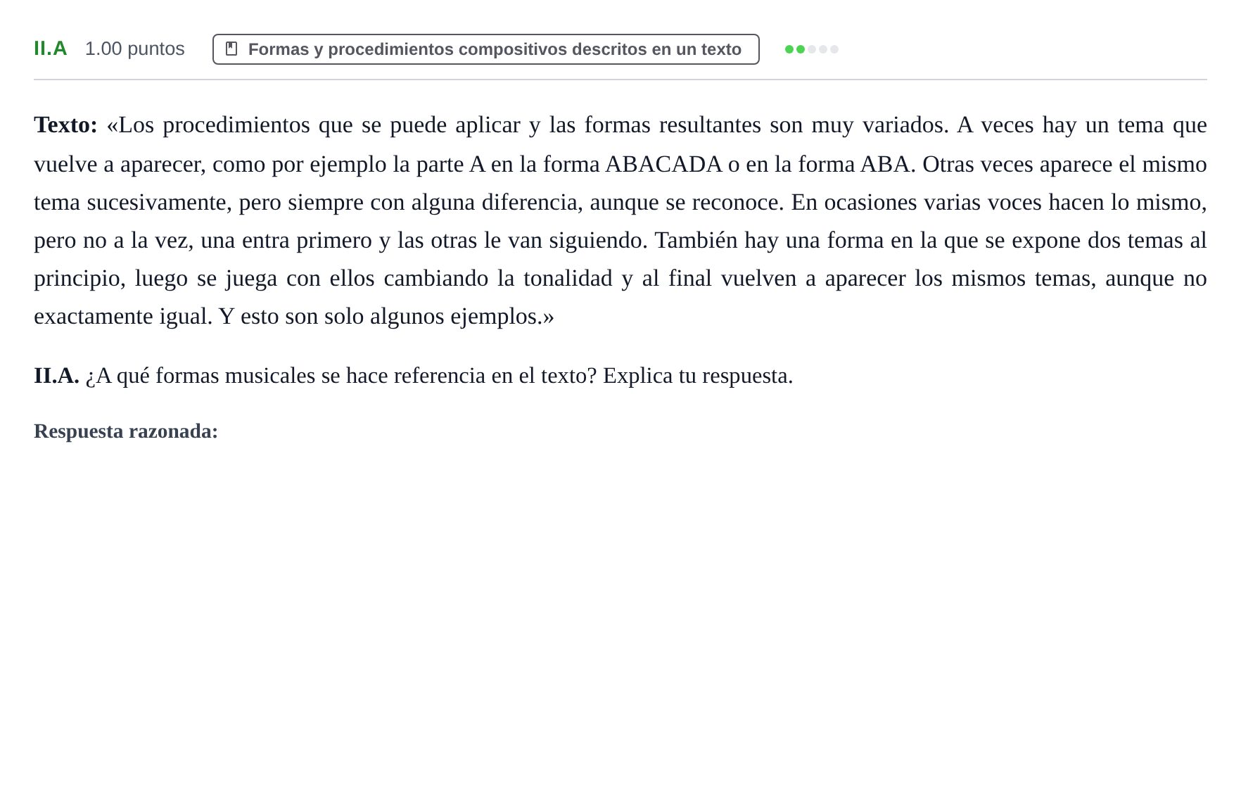 Enunciado: Ejercicio II.A · Análisis Musical II PAU Murcia Extraordinaria 2026