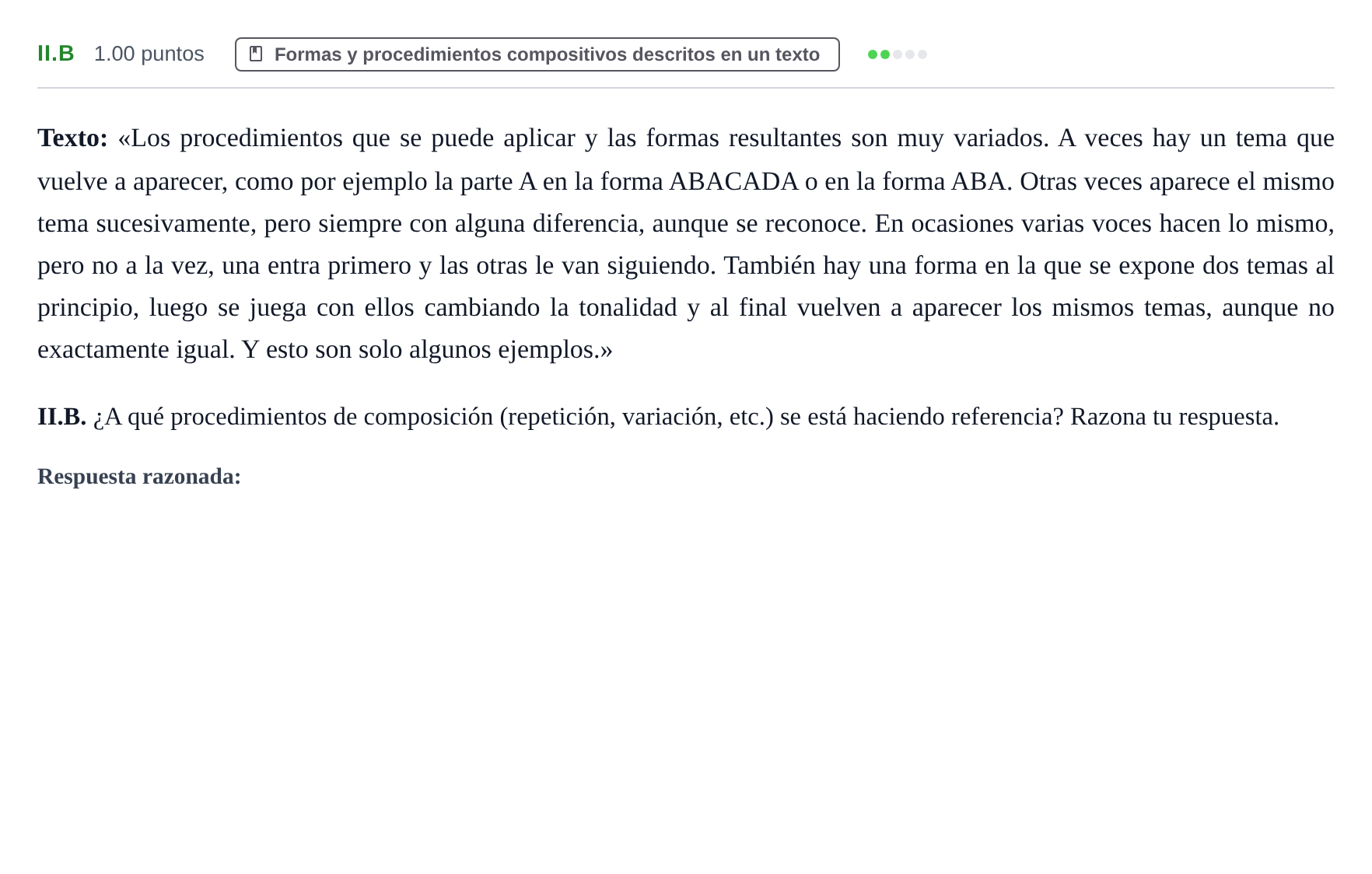 Enunciado: Ejercicio II.B · Análisis Musical II PAU Murcia Extraordinaria 2026