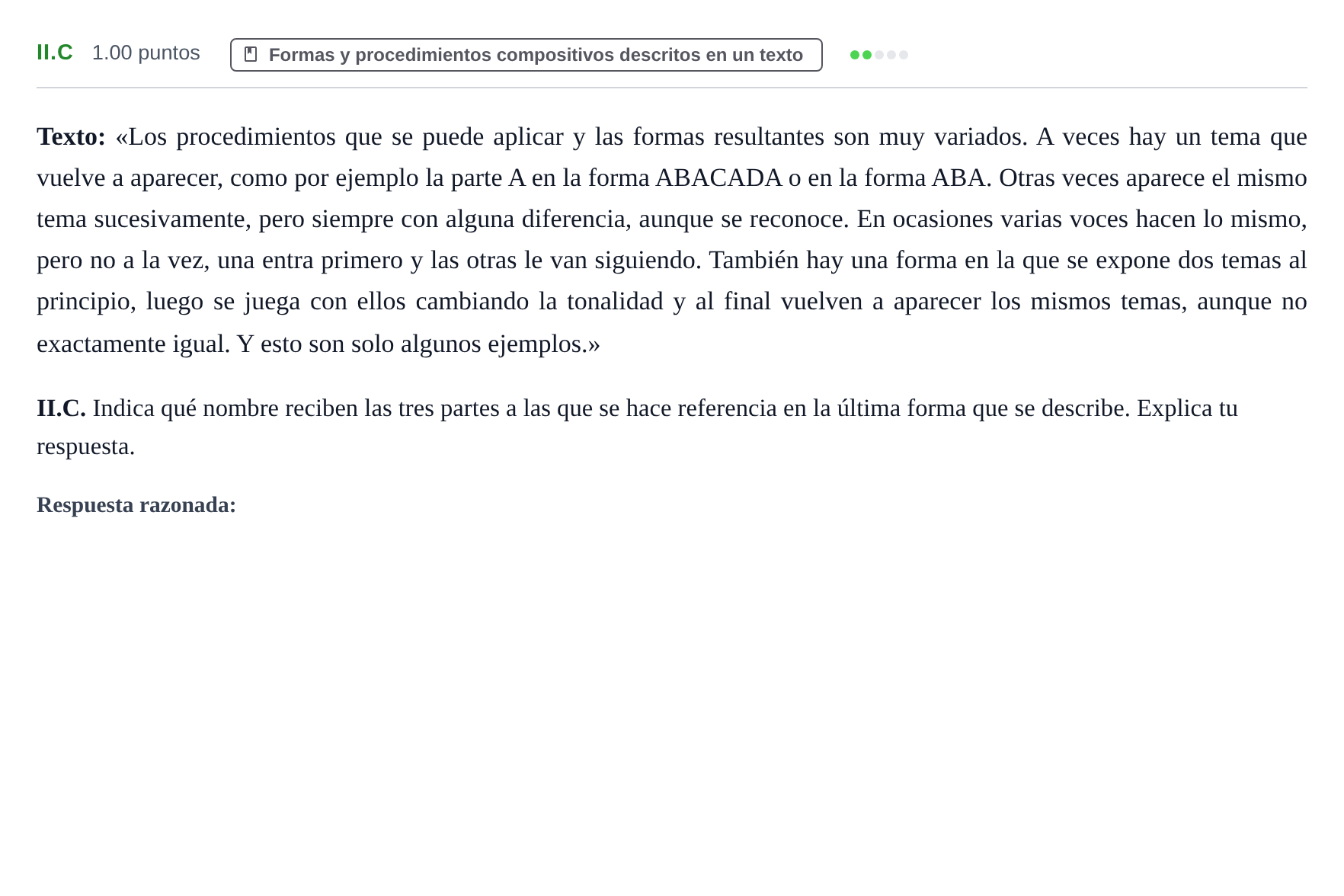 Enunciado: Ejercicio II.C · Análisis Musical II PAU Murcia Extraordinaria 2026