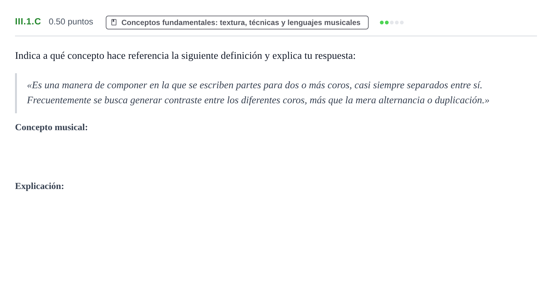 Enunciado: Ejercicio III.1.C · Análisis Musical II PAU Murcia Extraordinaria 2026