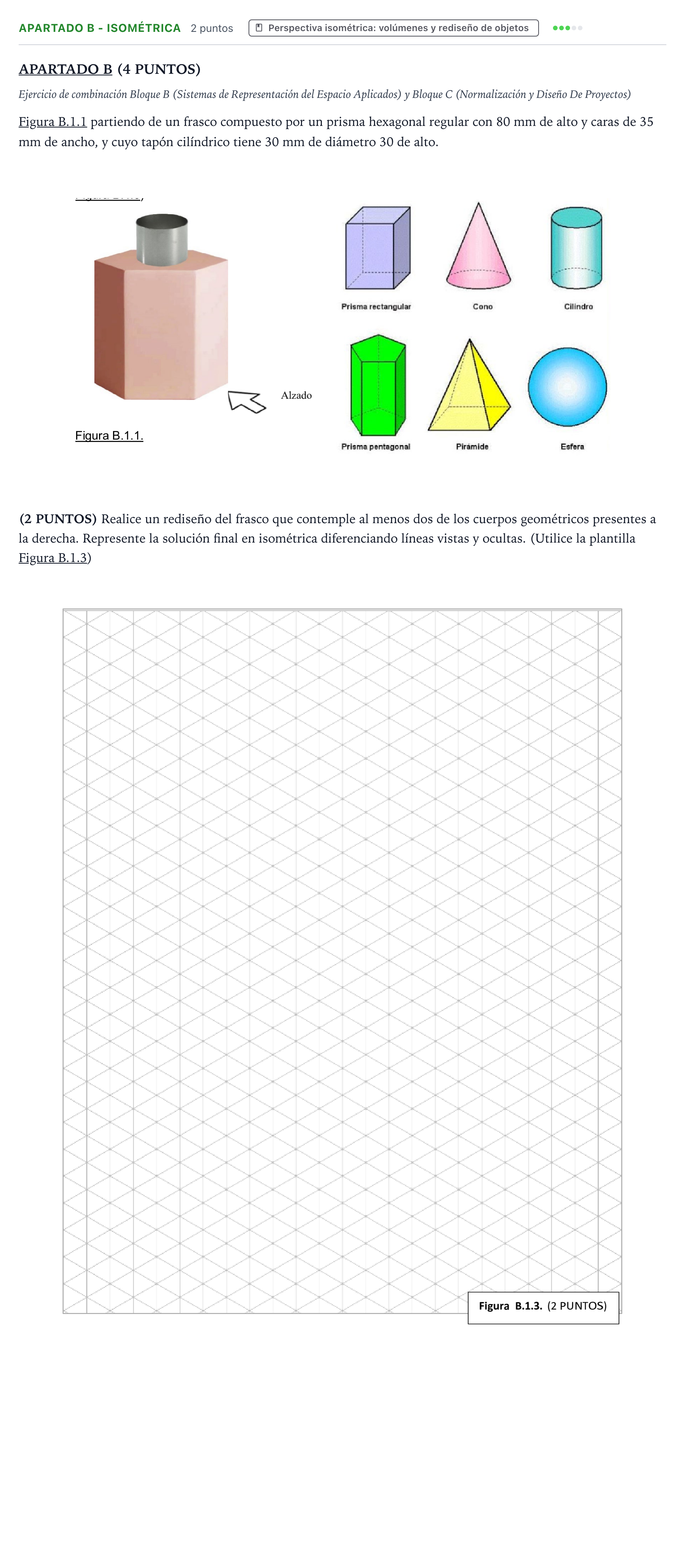 Enunciado: Apartado B - Isométrica · Dibujo Técnico Aplicado a las Artes Plásticas y al Diseño PAU Murcia Ordinaria 2026