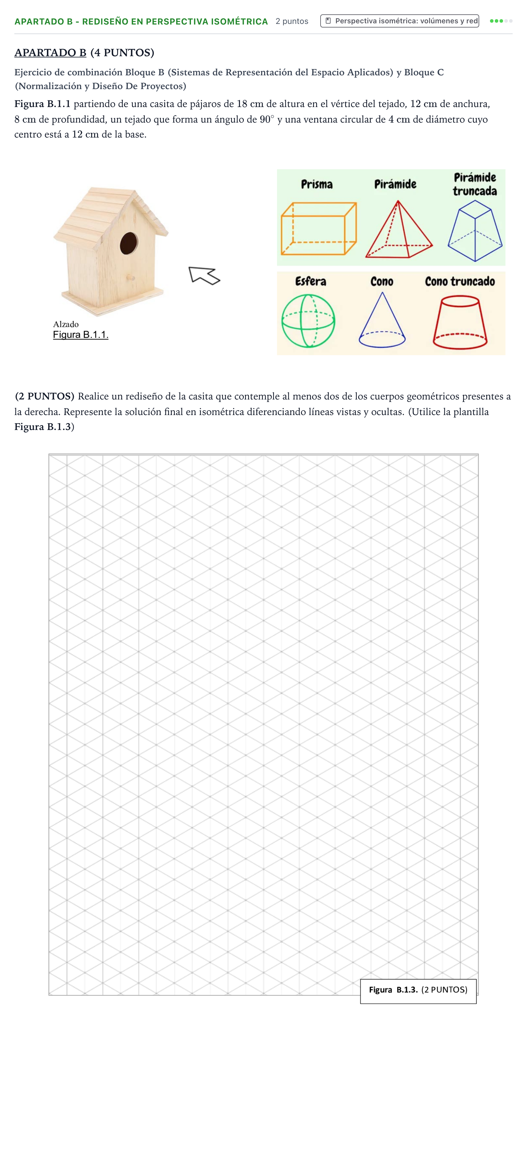 Enunciado: Apartado B - Rediseño en perspectiva isométrica · Dibujo Técnico Aplicado a las Artes Plásticas y al Diseño PAU Murcia Extraordinaria 2026