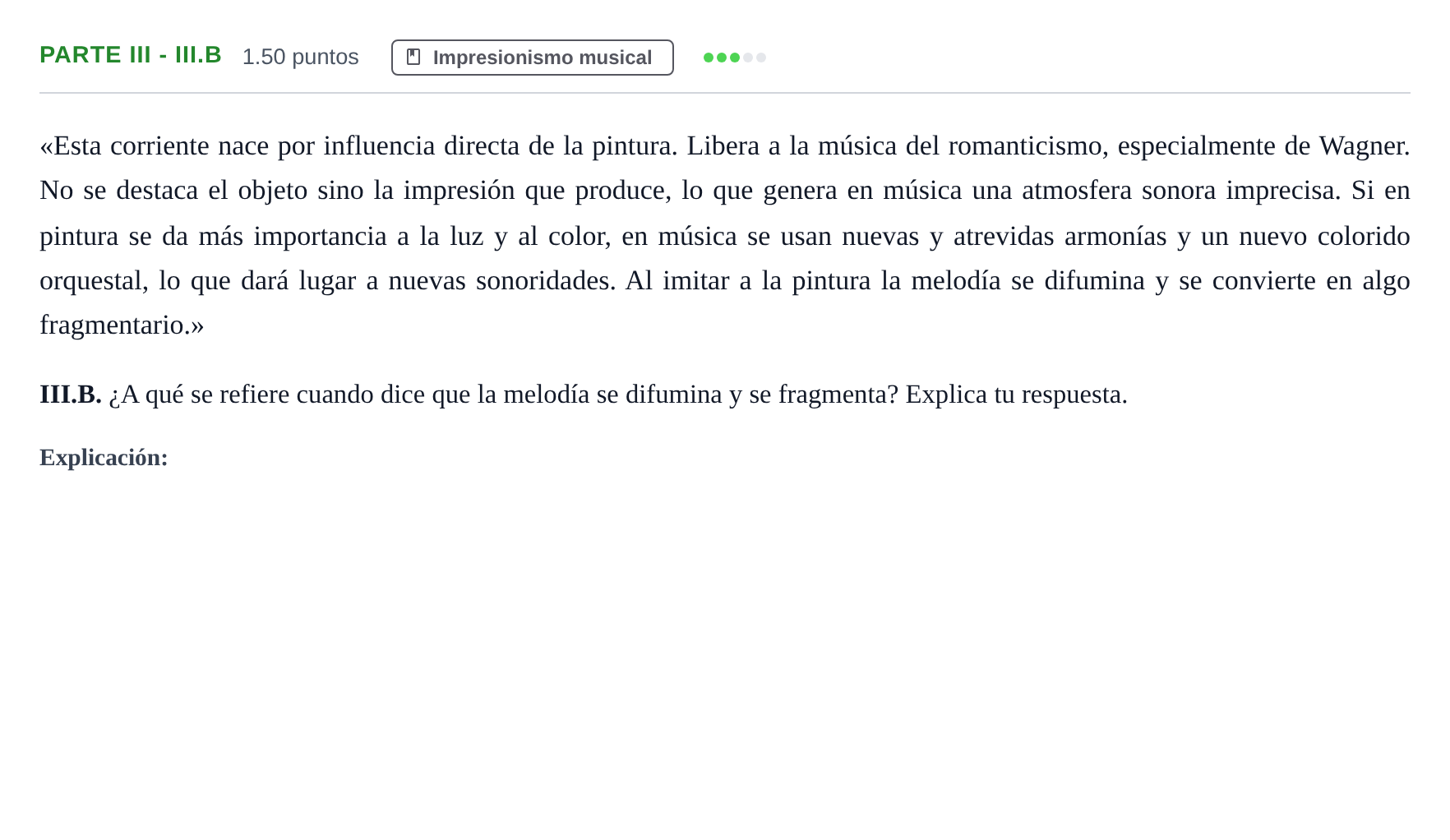 Enunciado: Ejercicio Parte III - III.B · Historia de la Música y de la Danza PAU Murcia Ordinaria 2026