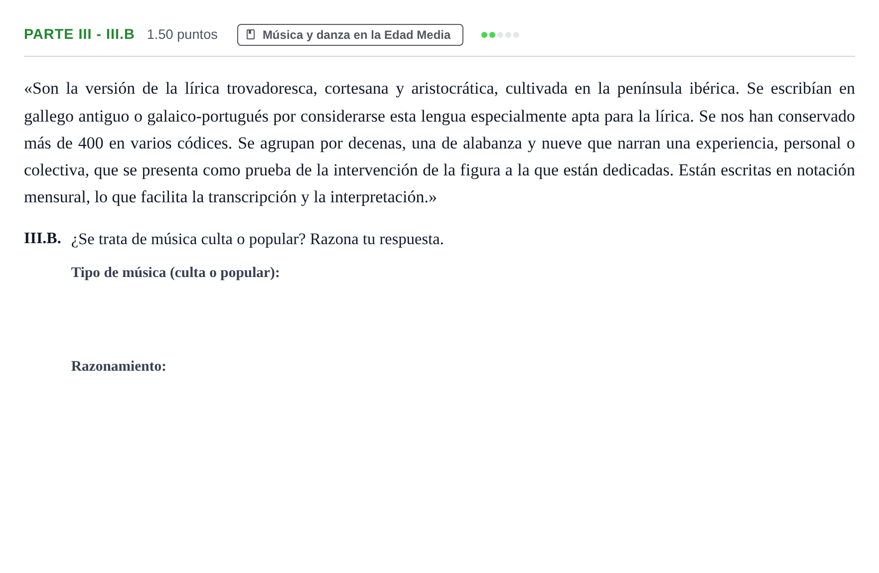 Enunciado: Ejercicio Parte III - III.B · Historia de la Música y de la Danza PAU Murcia Extraordinaria 2026