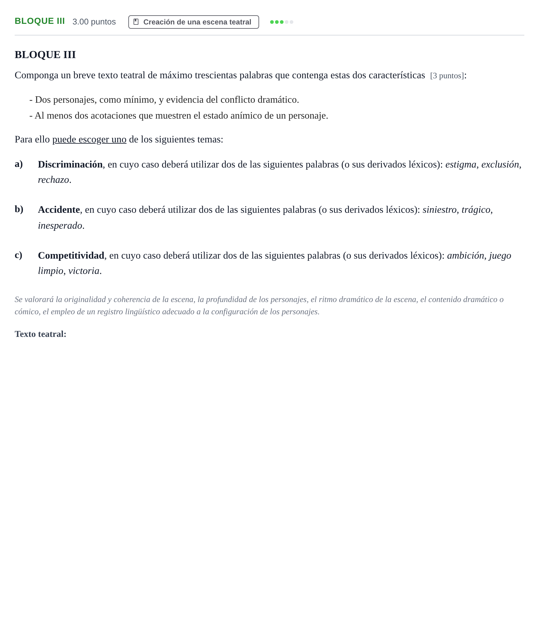 Enunciado: Bloque III · Literatura Dramática PAU Murcia Ordinaria 2026