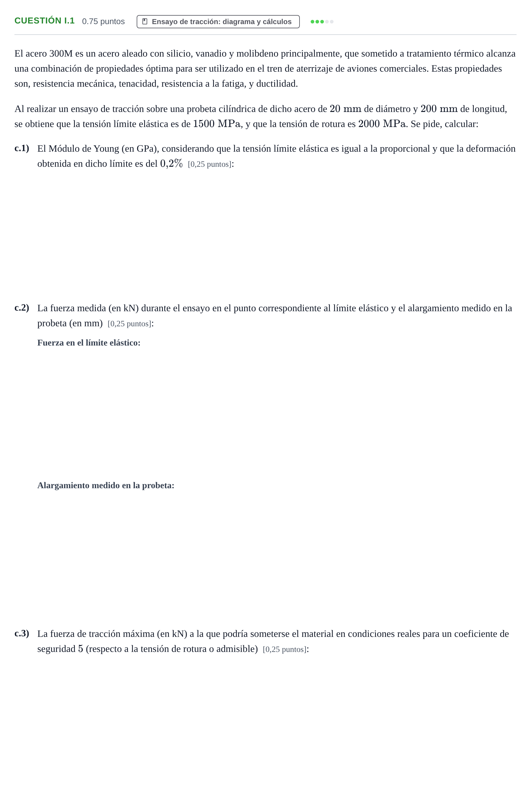 Enunciado: Cuestión I.1 - Ensayo de tracción · Tecnología e Ingeniería II PAU Murcia Extraordinaria 2026