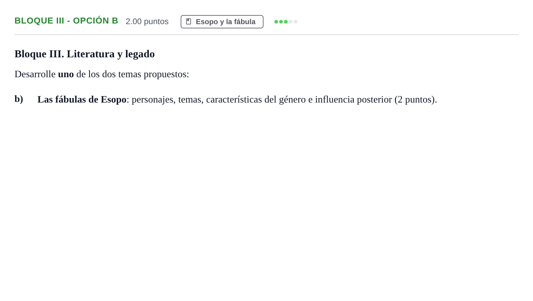 Enunciado: Bloque III - Opción b · Griego II PAU Murcia Ordinaria 2025