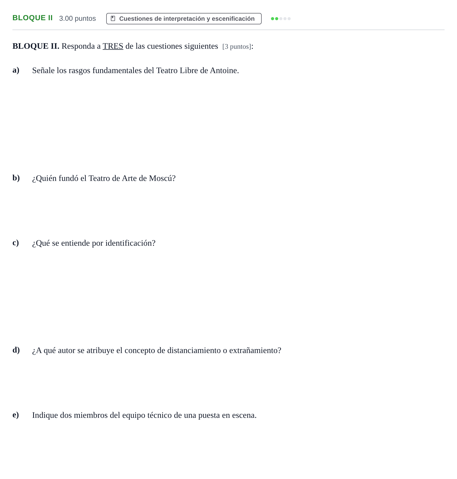 Enunciado: Bloque II · Artes Escénicas PAU Murcia Ordinaria 2025