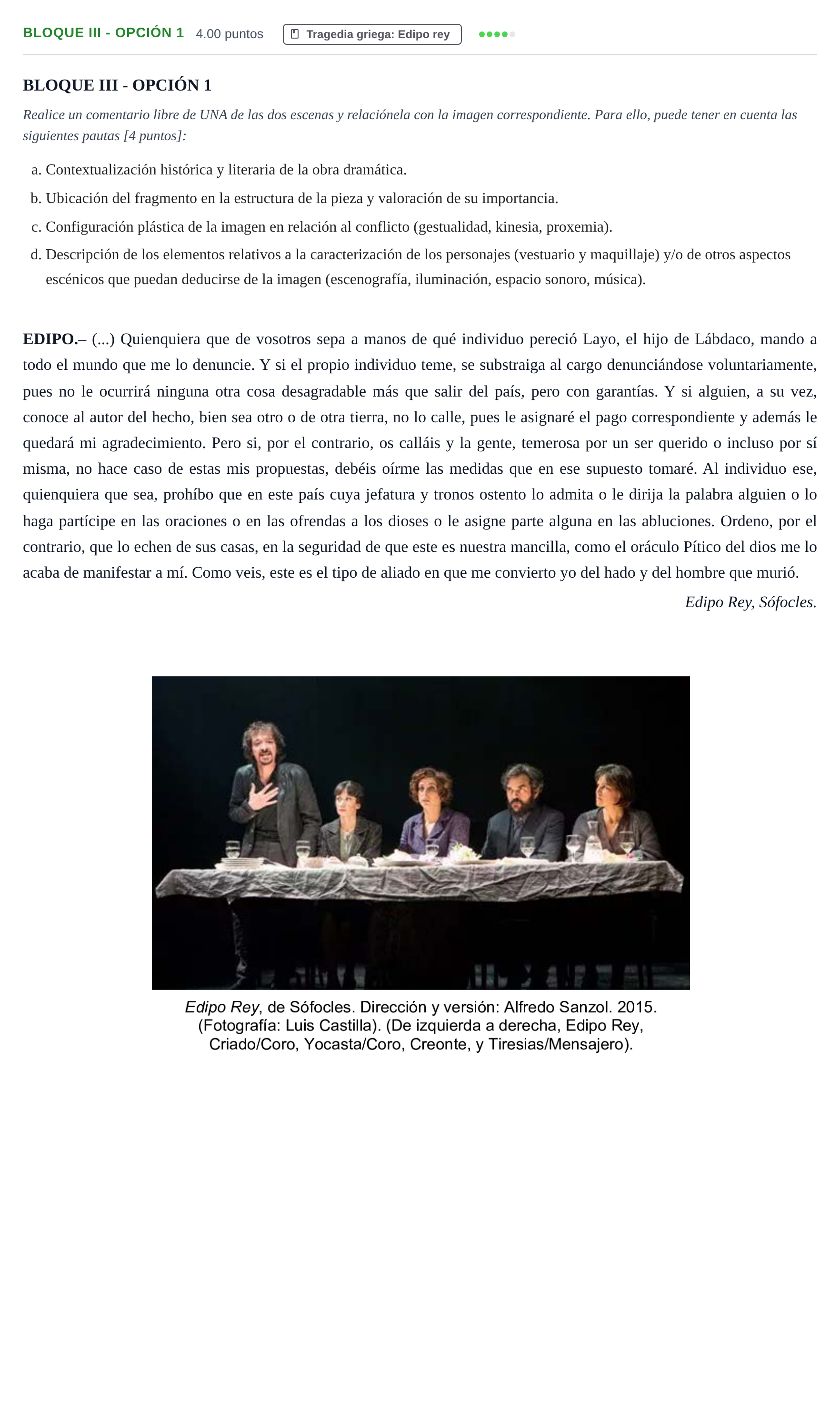 Enunciado: Bloque III - Opción 1 · Artes Escénicas PAU Murcia Ordinaria 2025