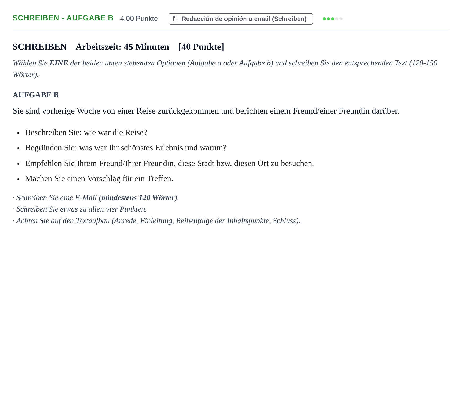 Enunciado: Ejercicio Schreiben - Aufgabe B · Alemán PAU Murcia Ordinaria 2025