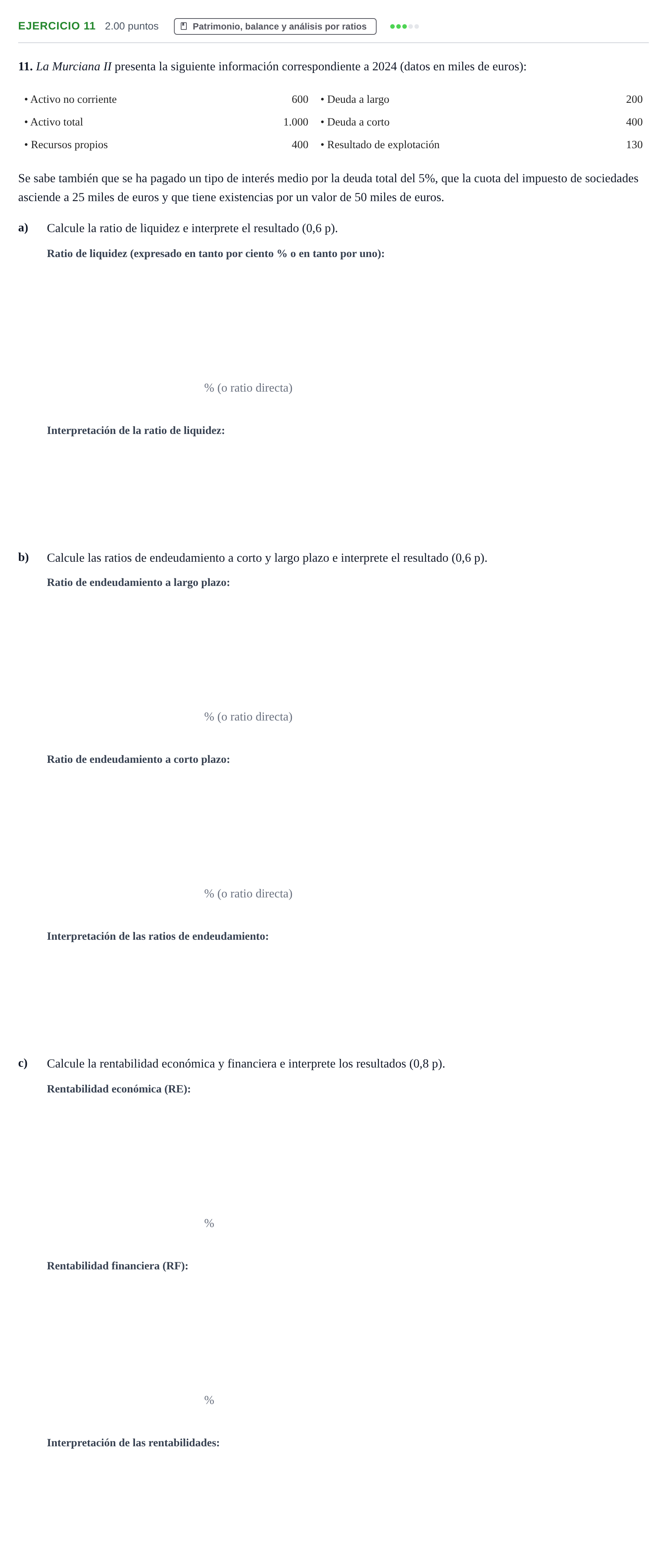 Enunciado: Problema 11 · Empresa y Diseño de Modelos de Negocio PAU Murcia Ordinaria 2025