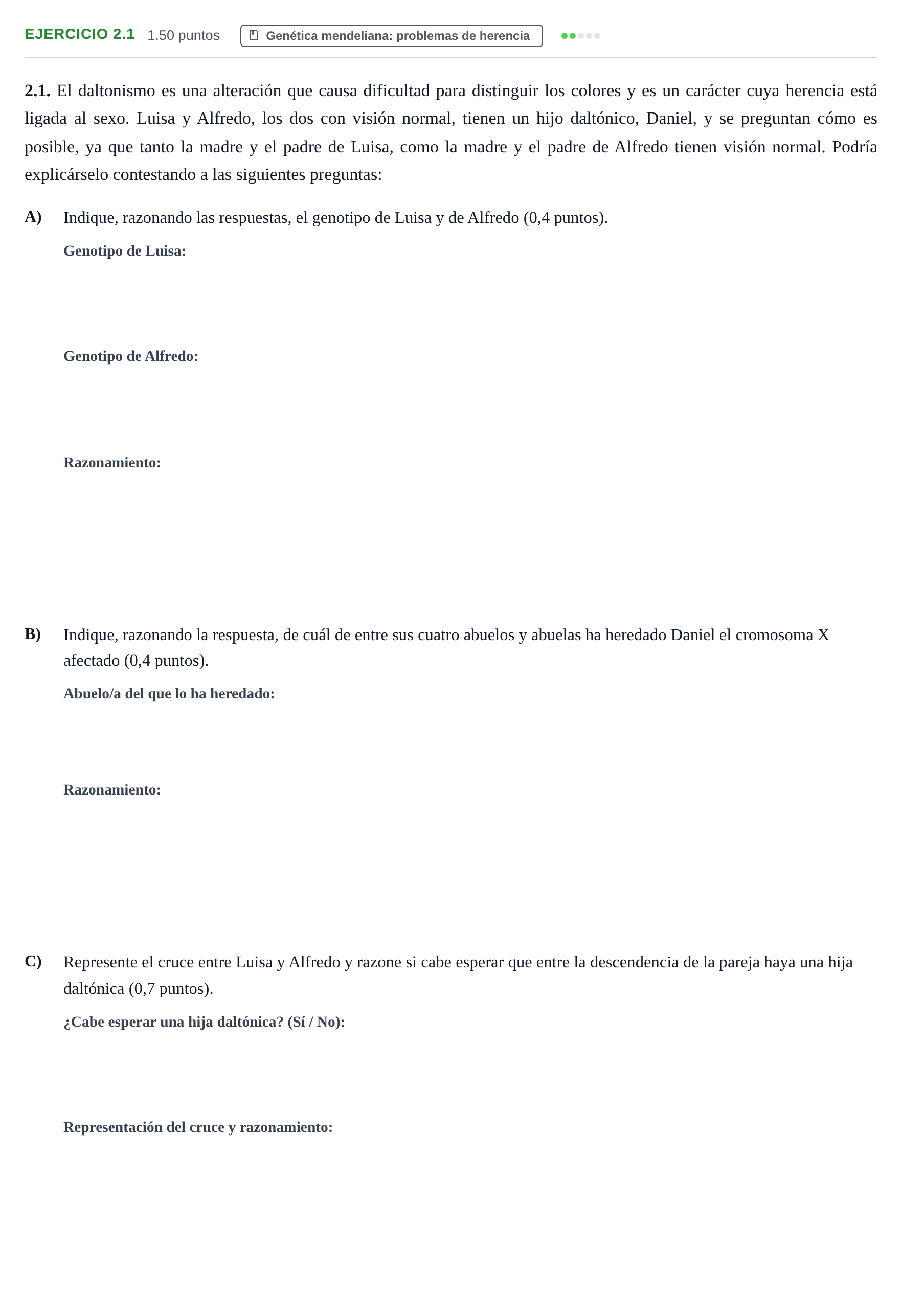 Enunciado: Ejercicio 2.1 · Biología PAU Murcia Ordinaria 2025
