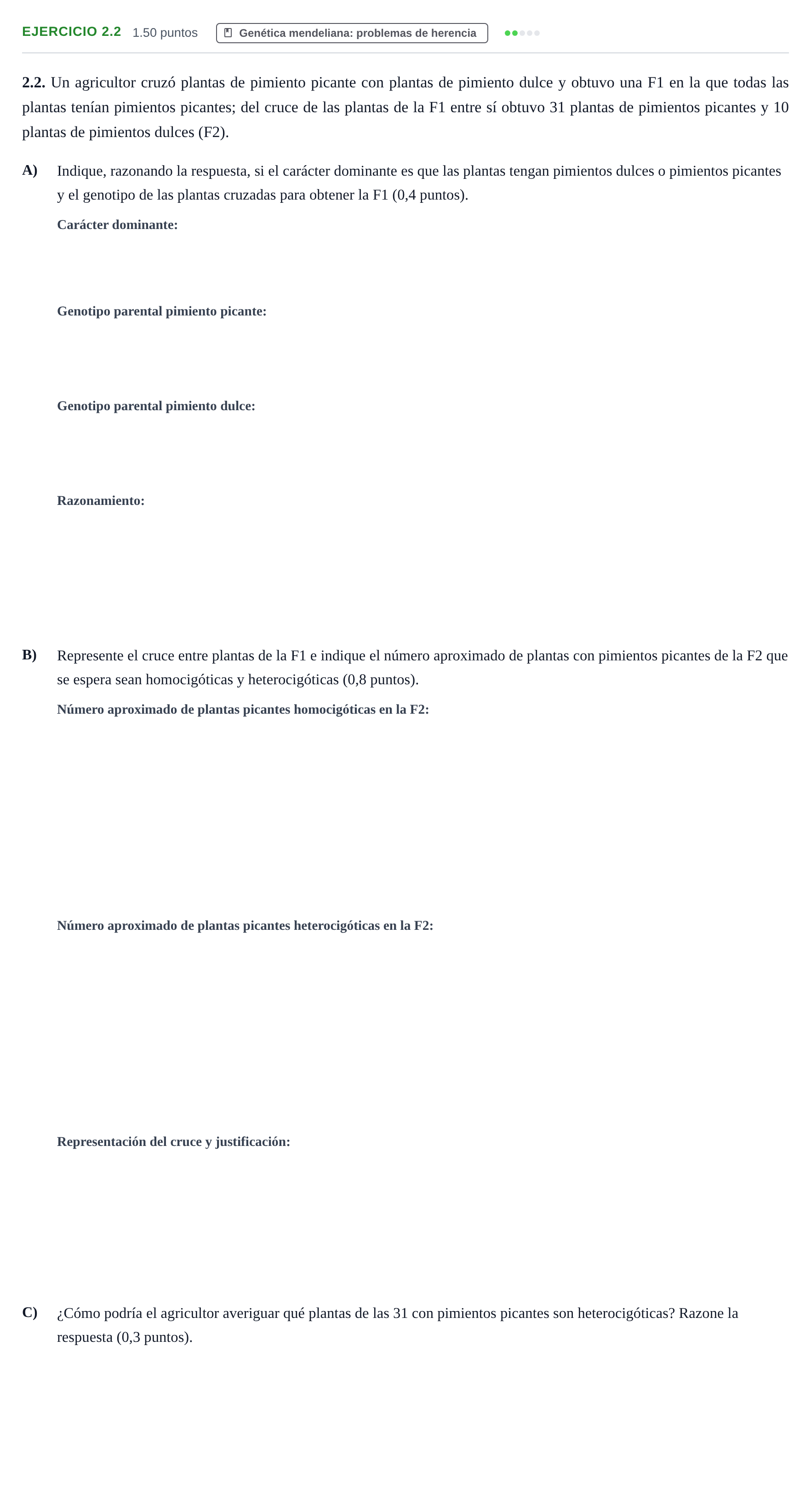 Enunciado: Ejercicio 2.2 · Biología PAU Murcia Ordinaria 2025