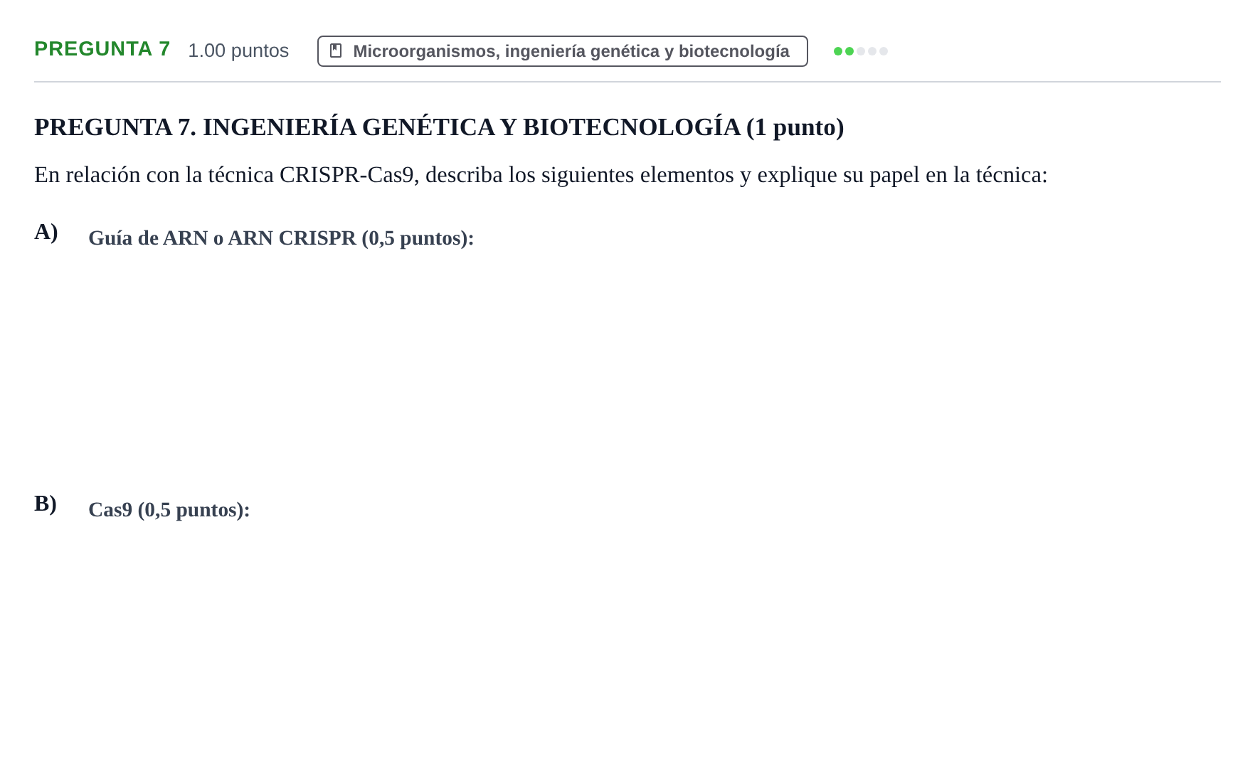 Enunciado: PREGUNTA 7 · Biología PAU Murcia Ordinaria 2025