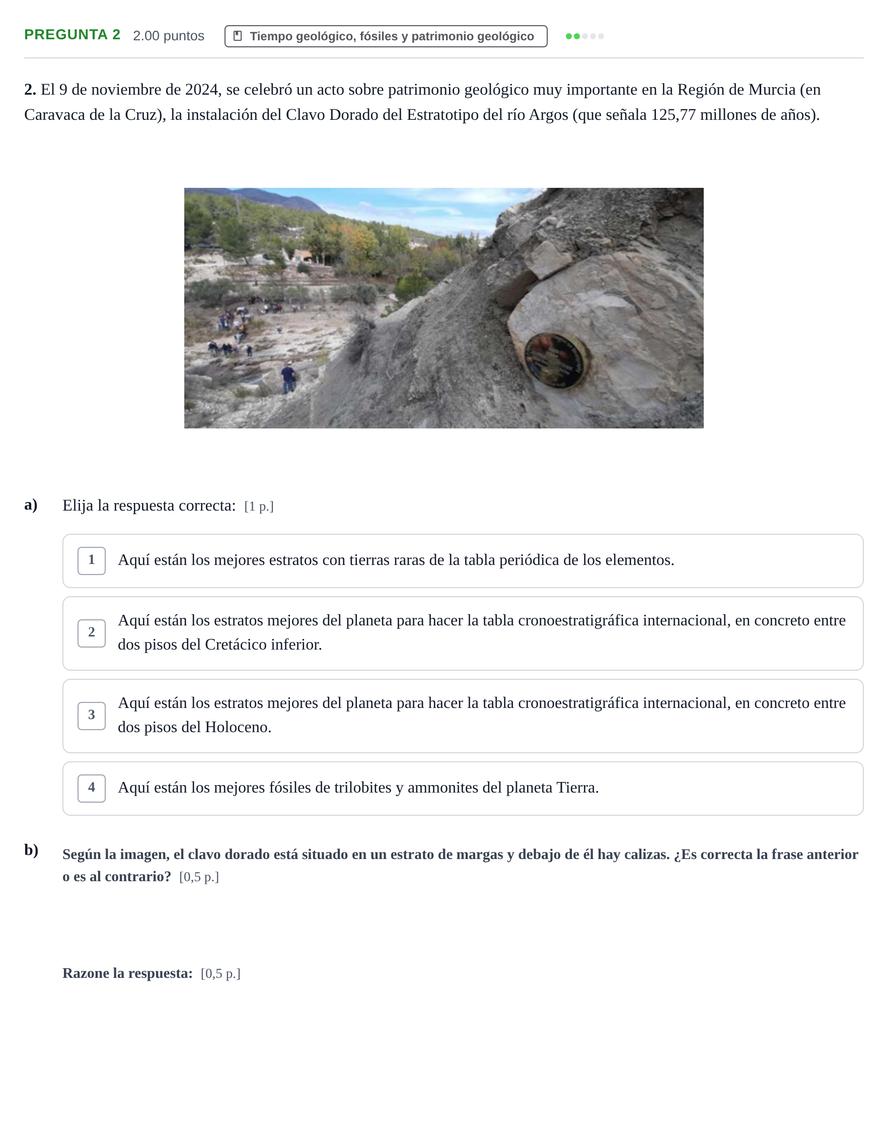 Enunciado: Pregunta 2 · Geología y Ciencias Ambientales PAU Murcia Ordinaria 2025