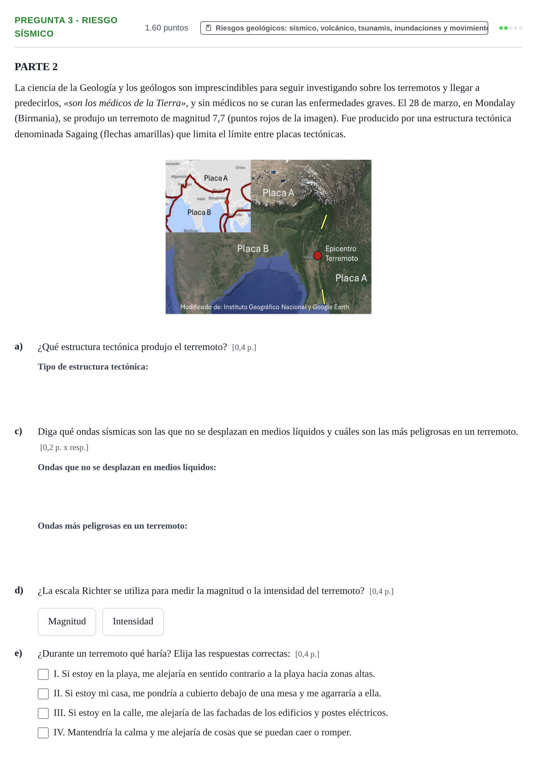Enunciado: Pregunta 3 - Riesgo sísmico · Geología y Ciencias Ambientales PAU Murcia Ordinaria 2025
