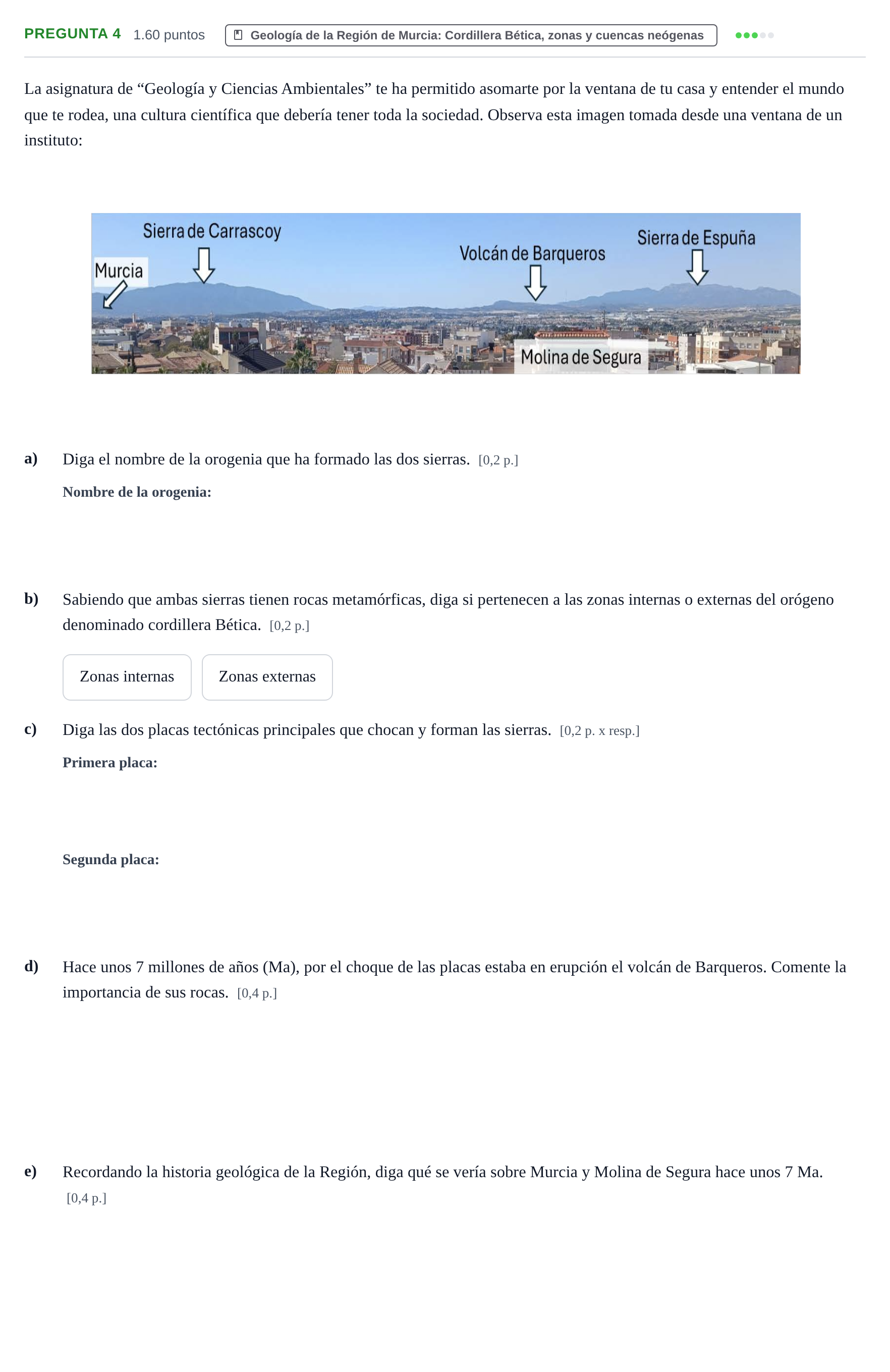 Enunciado: Pregunta 4 - Geología de la Región de Murcia · Geología y Ciencias Ambientales PAU Murcia Ordinaria 2025