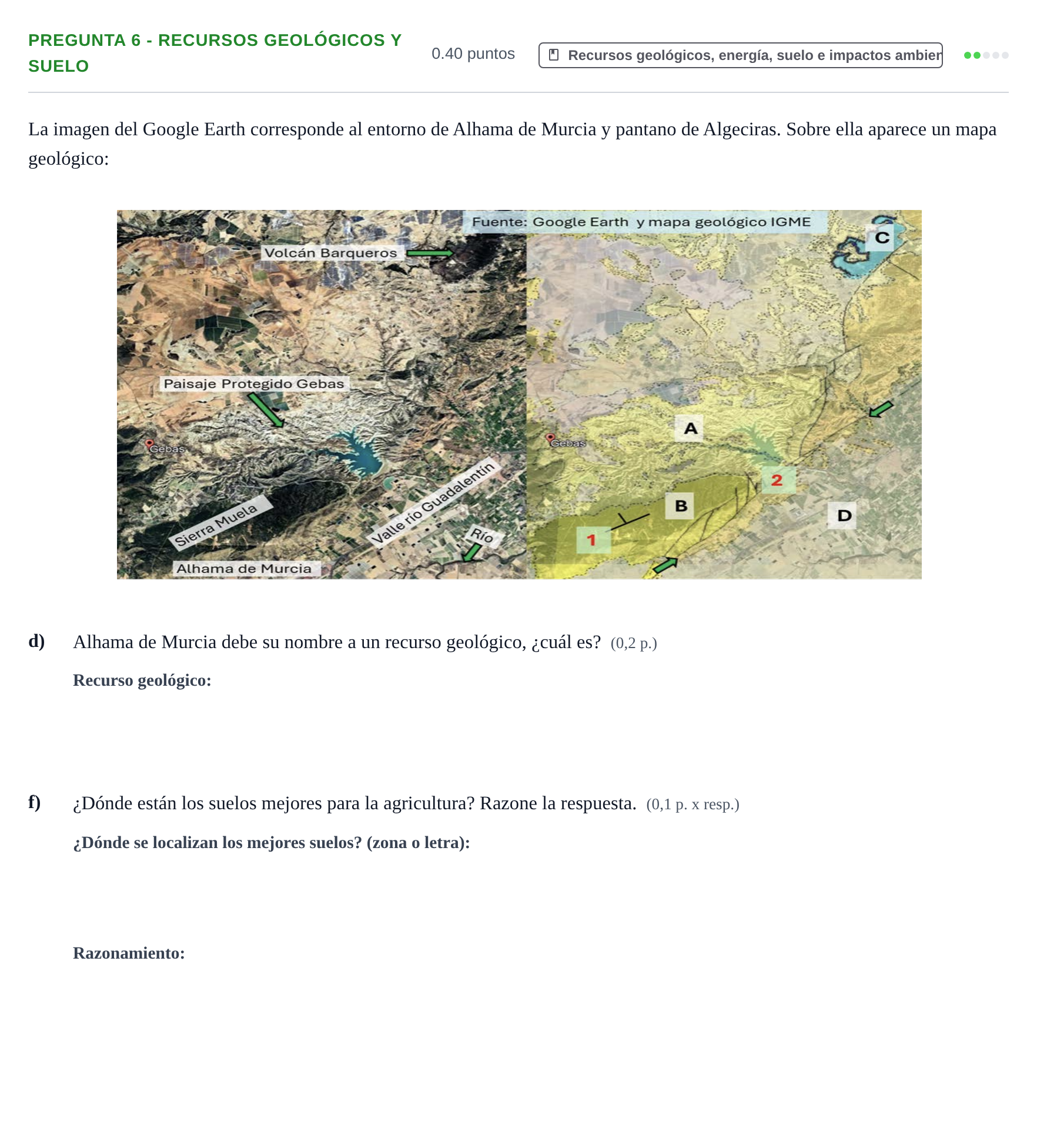 Enunciado: Pregunta 6 - Recursos geológicos y suelo · Geología y Ciencias Ambientales PAU Murcia Ordinaria 2025