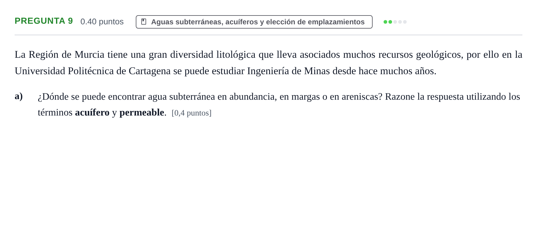 Enunciado: Pregunta 9 - Aguas subterráneas · Geología y Ciencias Ambientales PAU Murcia Ordinaria 2025