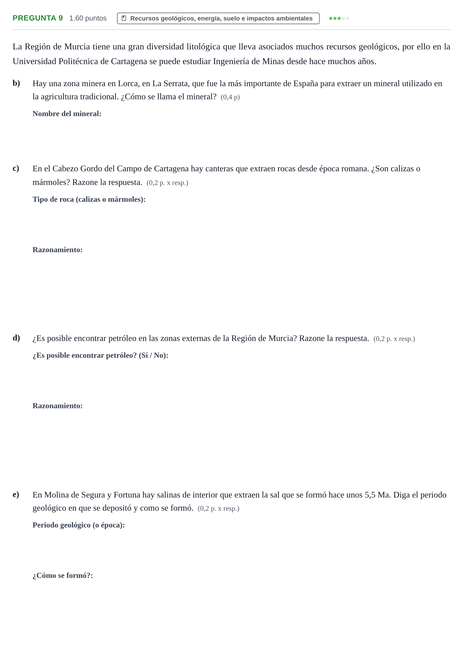 Enunciado: Pregunta 9 - Recursos geológicos · Geología y Ciencias Ambientales PAU Murcia Ordinaria 2025