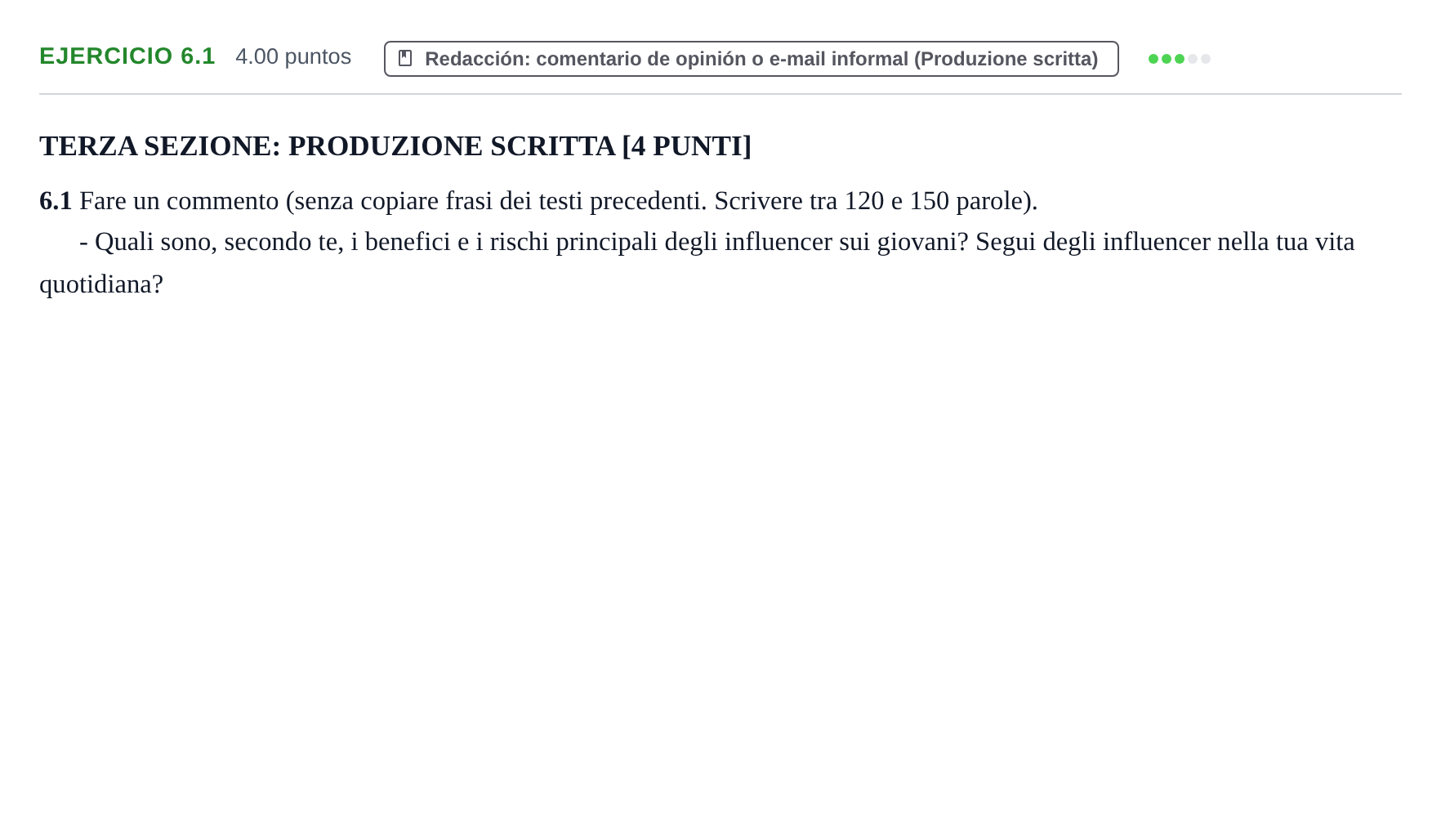 Enunciado: Ejercicio 6.1 · Italiano PAU Murcia Ordinaria 2025