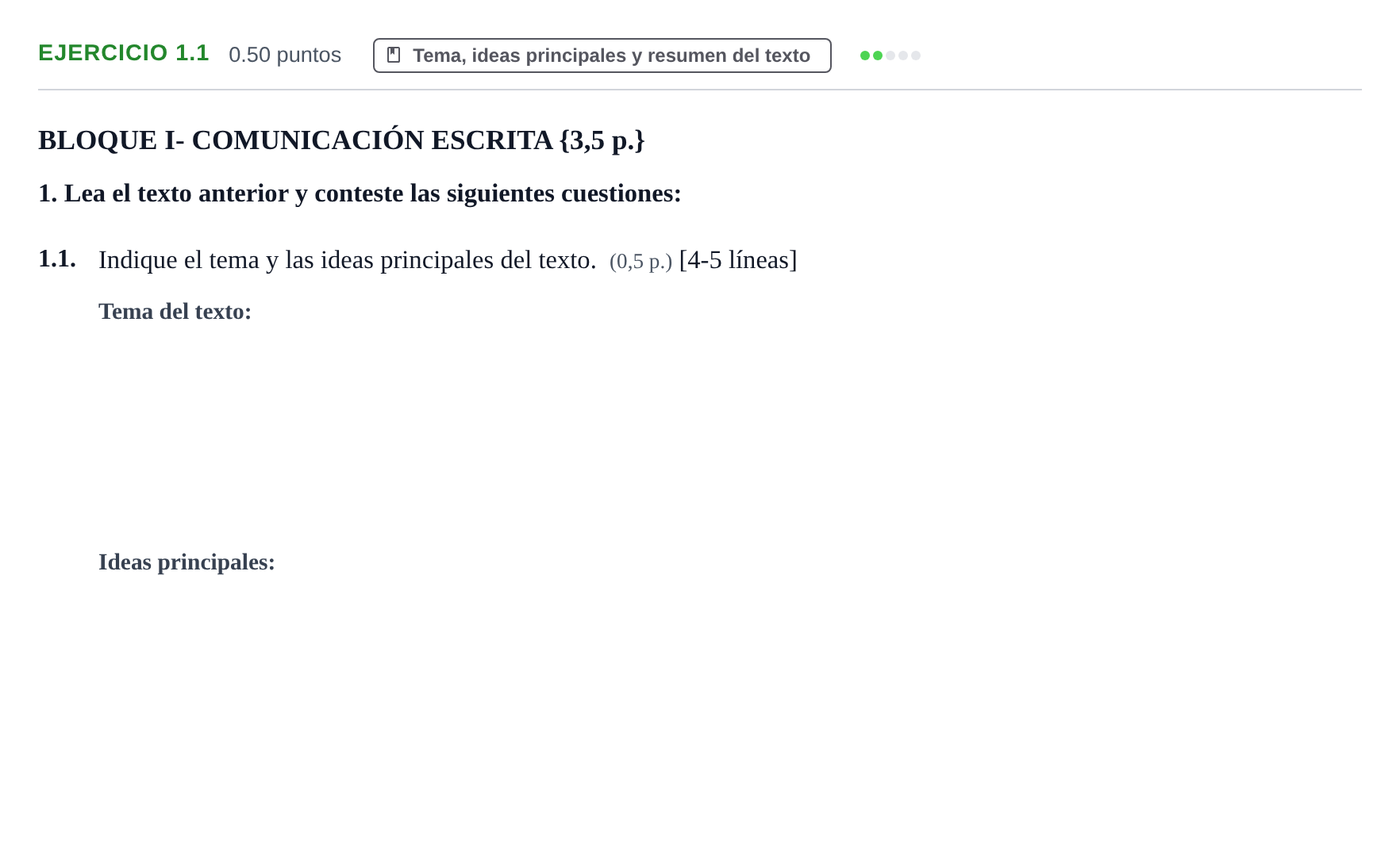 Enunciado: Ejercicio 1.1 · Lengua Castellana y Literatura II PAU Murcia Ordinaria 2025