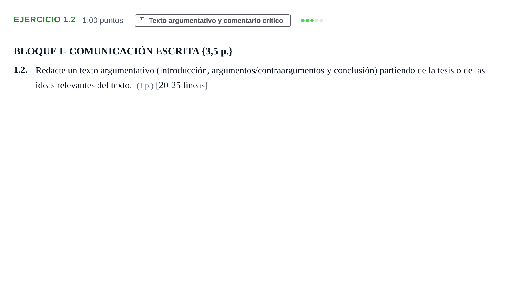 Enunciado: Ejercicio 1.2 · Lengua Castellana y Literatura II PAU Murcia Ordinaria 2025