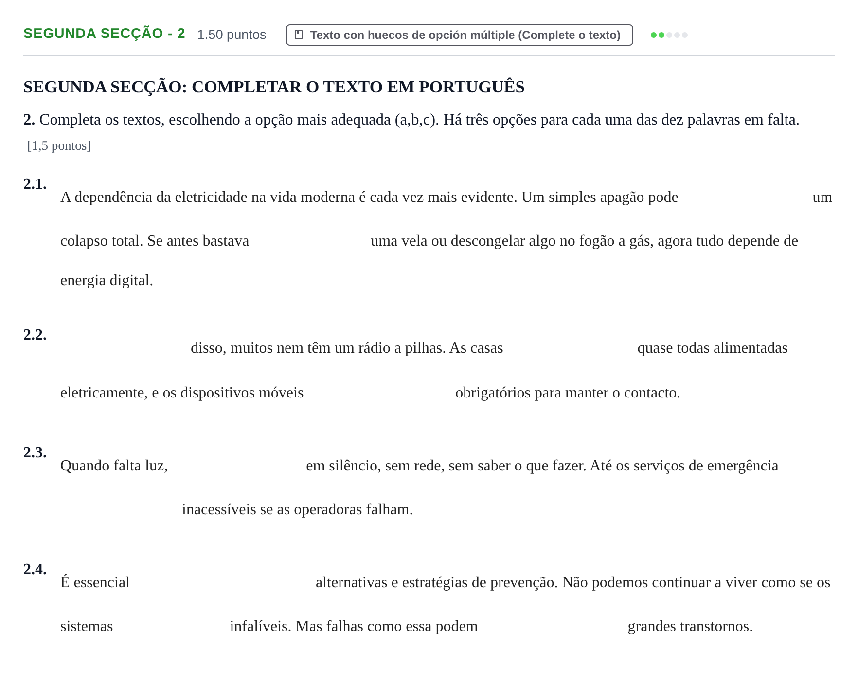 Enunciado: Ejercicio Segunda Secção - 2 · Portugués PAU Murcia Ordinaria 2025
