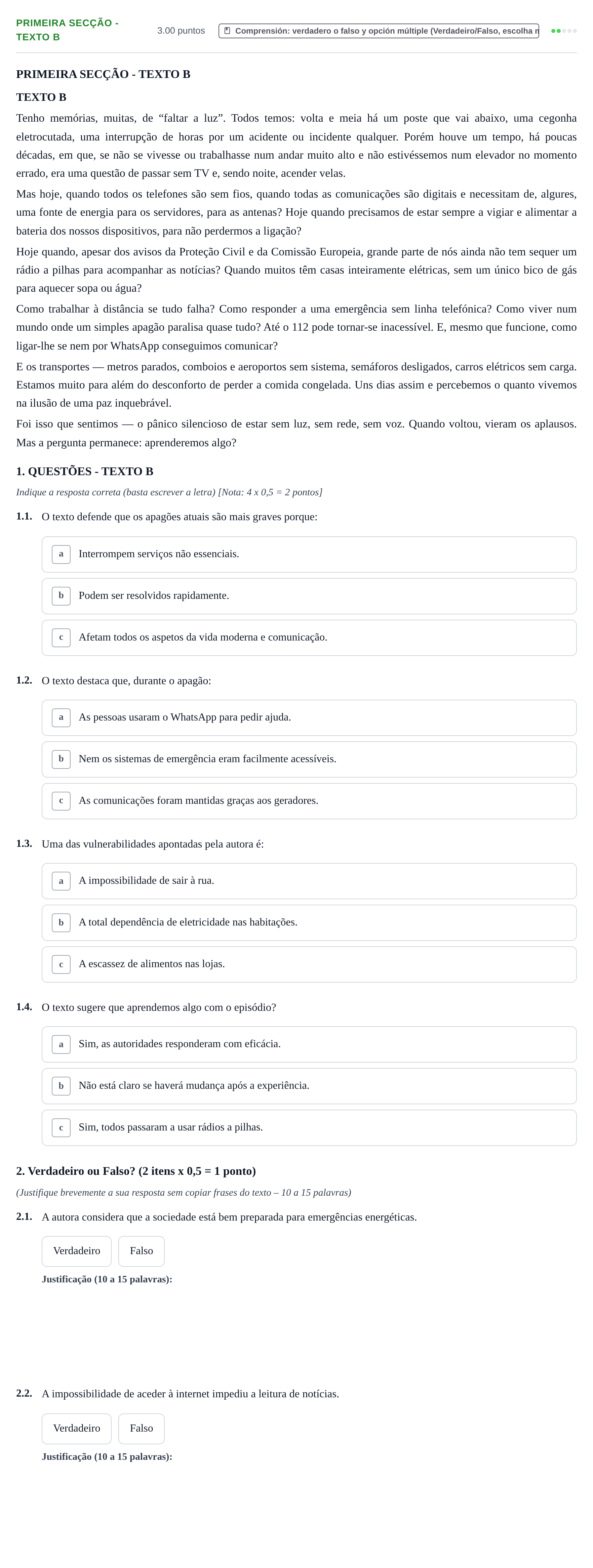 Enunciado: Ejercicio Primeira Secção - Texto B · Portugués PAU Murcia Ordinaria 2025