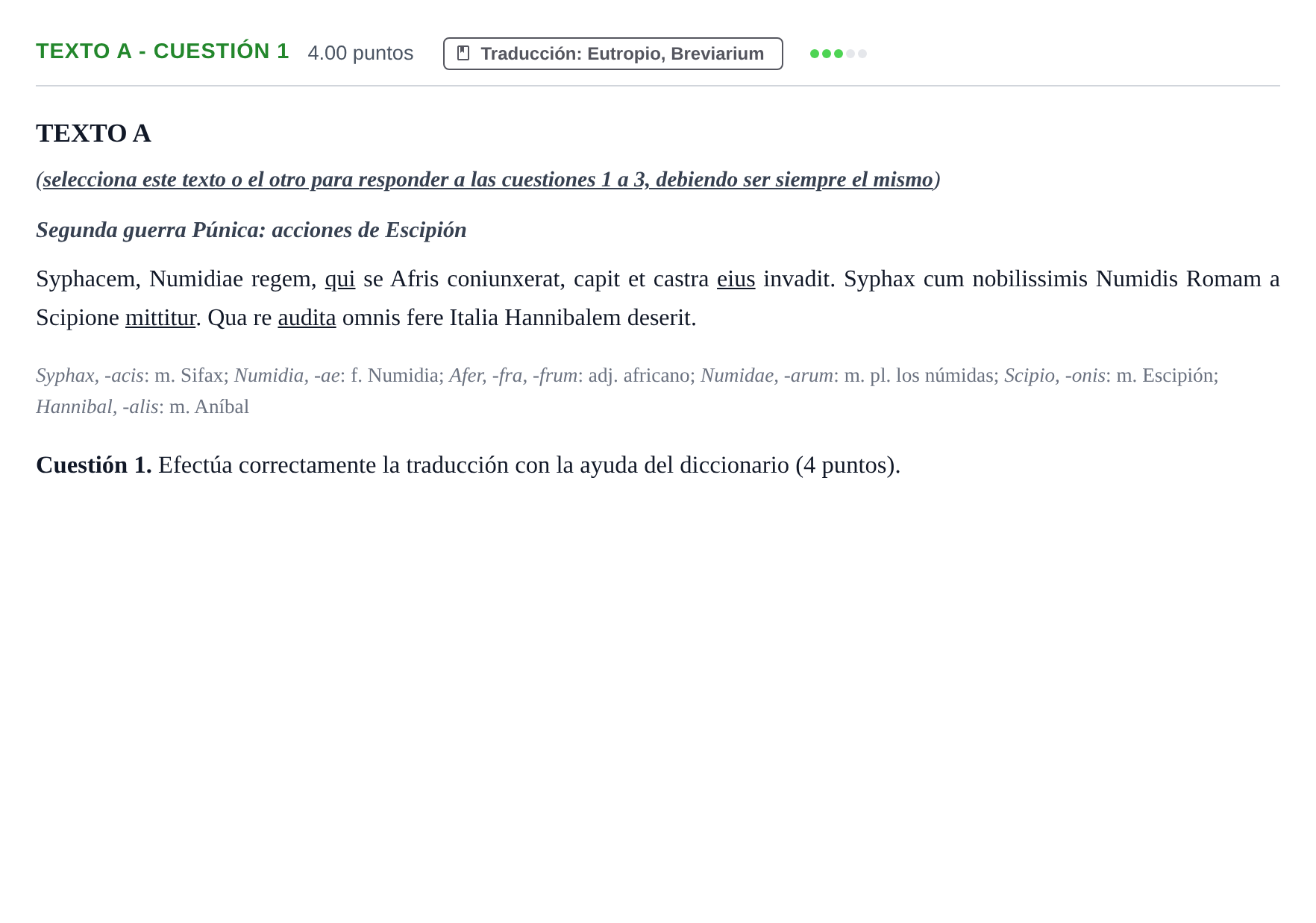 Enunciado: Ejercicio Texto A - Cuestión 1 · Latín II PAU Murcia Ordinaria 2025