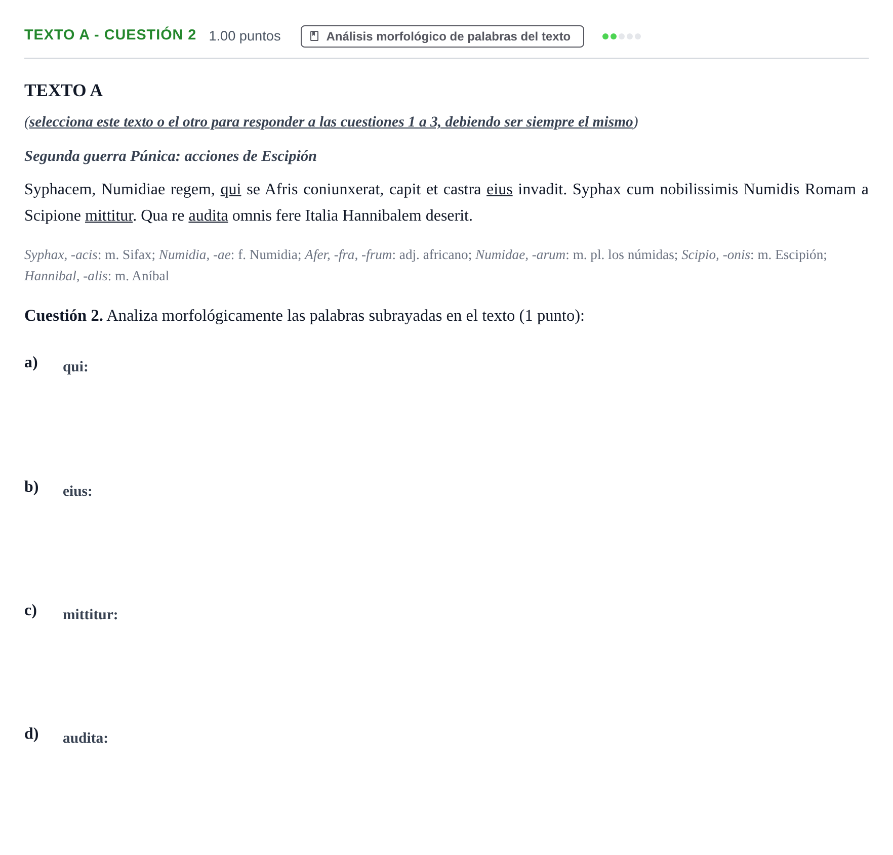 Enunciado: Ejercicio Texto A - Cuestión 2 · Latín II PAU Murcia Ordinaria 2025