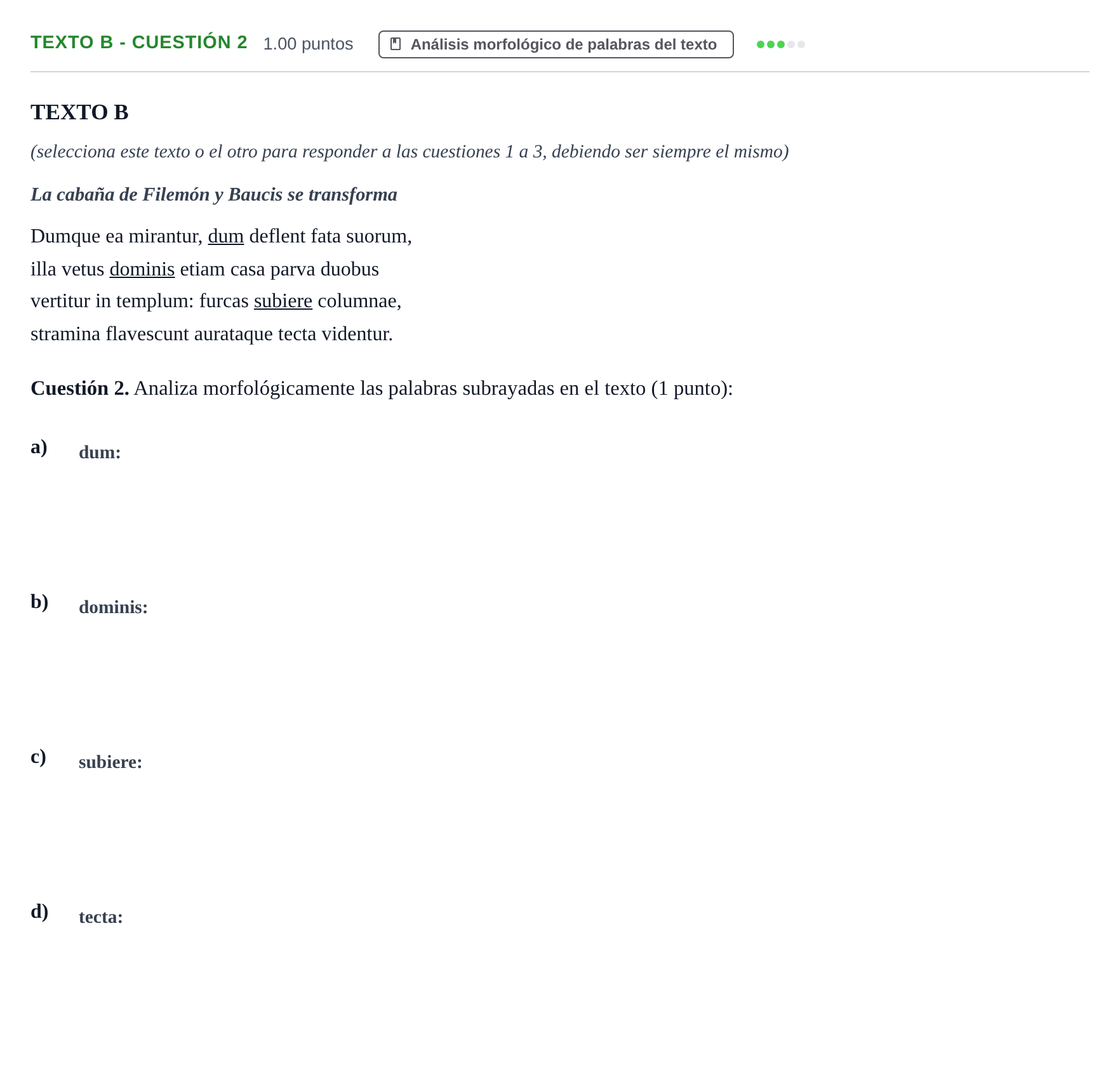 Enunciado: Ejercicio Texto B - Cuestión 2 · Latín II PAU Murcia Ordinaria 2025