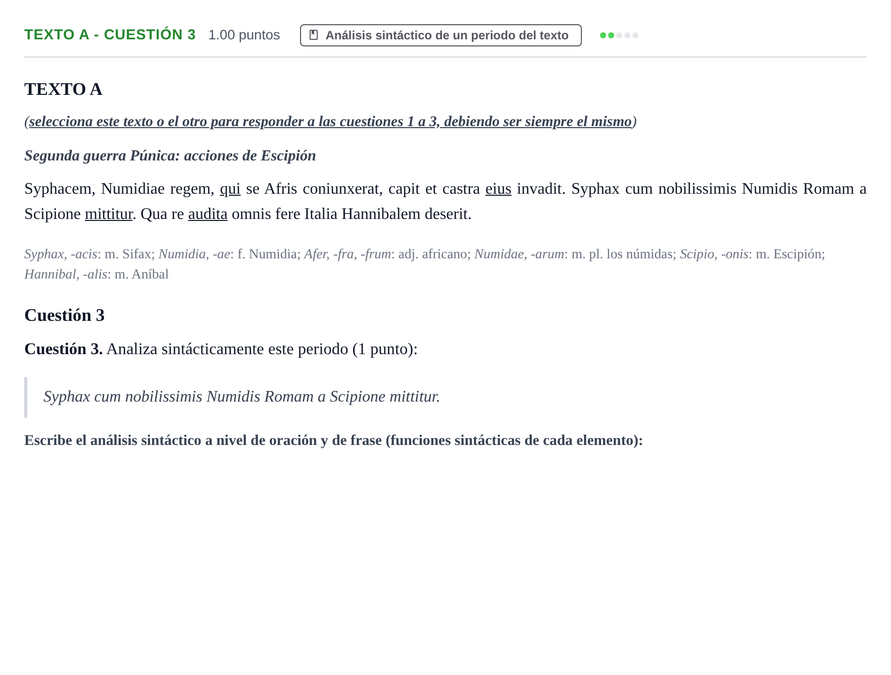 Enunciado: Ejercicio Texto A - Cuestión 3 · Latín II PAU Murcia Ordinaria 2025