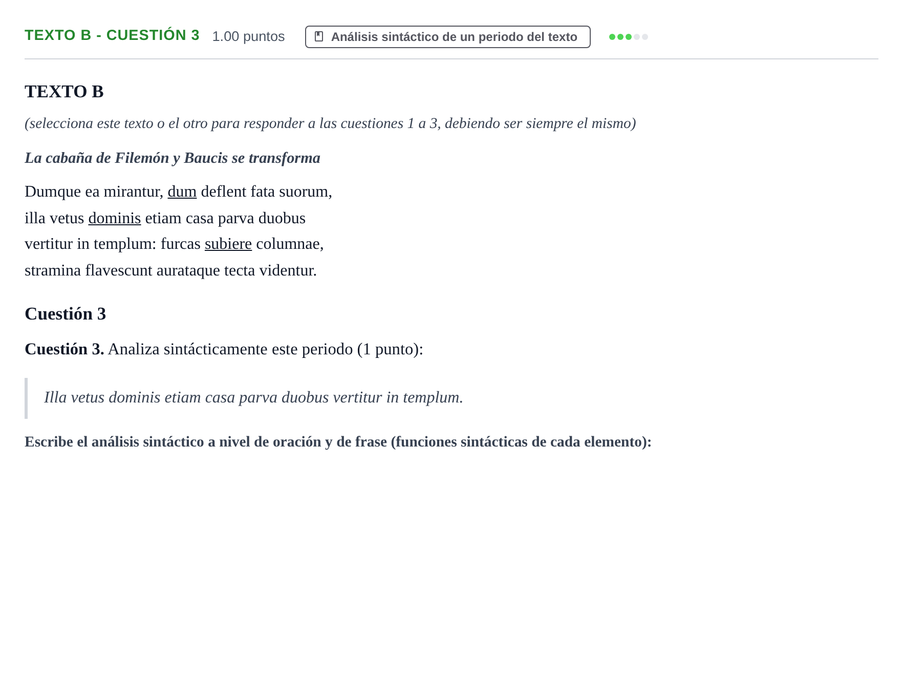 Enunciado: Ejercicio Texto B - Cuestión 3 · Latín II PAU Murcia Ordinaria 2025