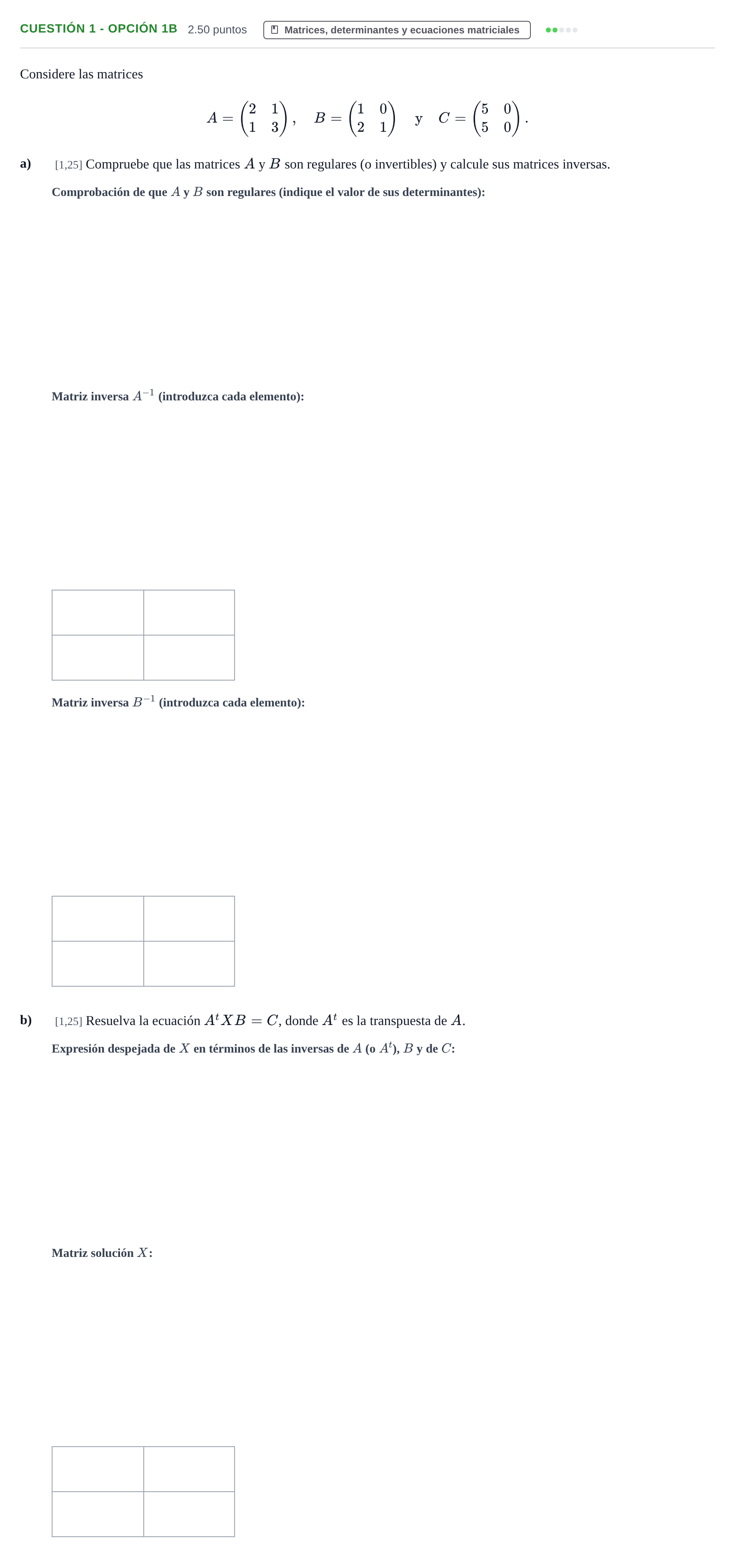Enunciado: Cuestión 1 - Opción 1B · Matemáticas II PAU Murcia Ordinaria 2025