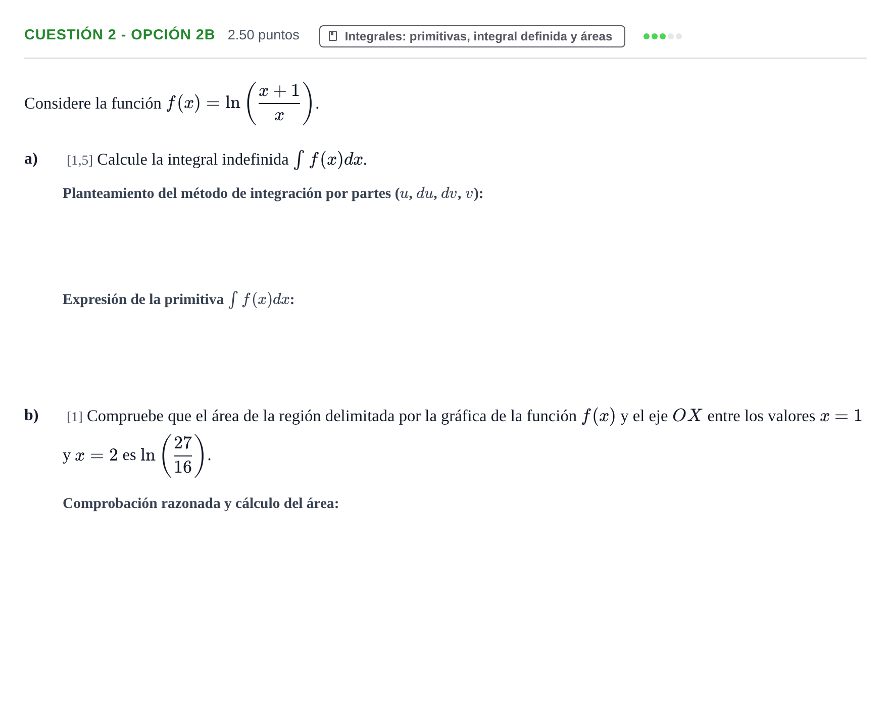 Enunciado: Cuestión 2 - Opción 2B · Matemáticas II PAU Murcia Ordinaria 2025