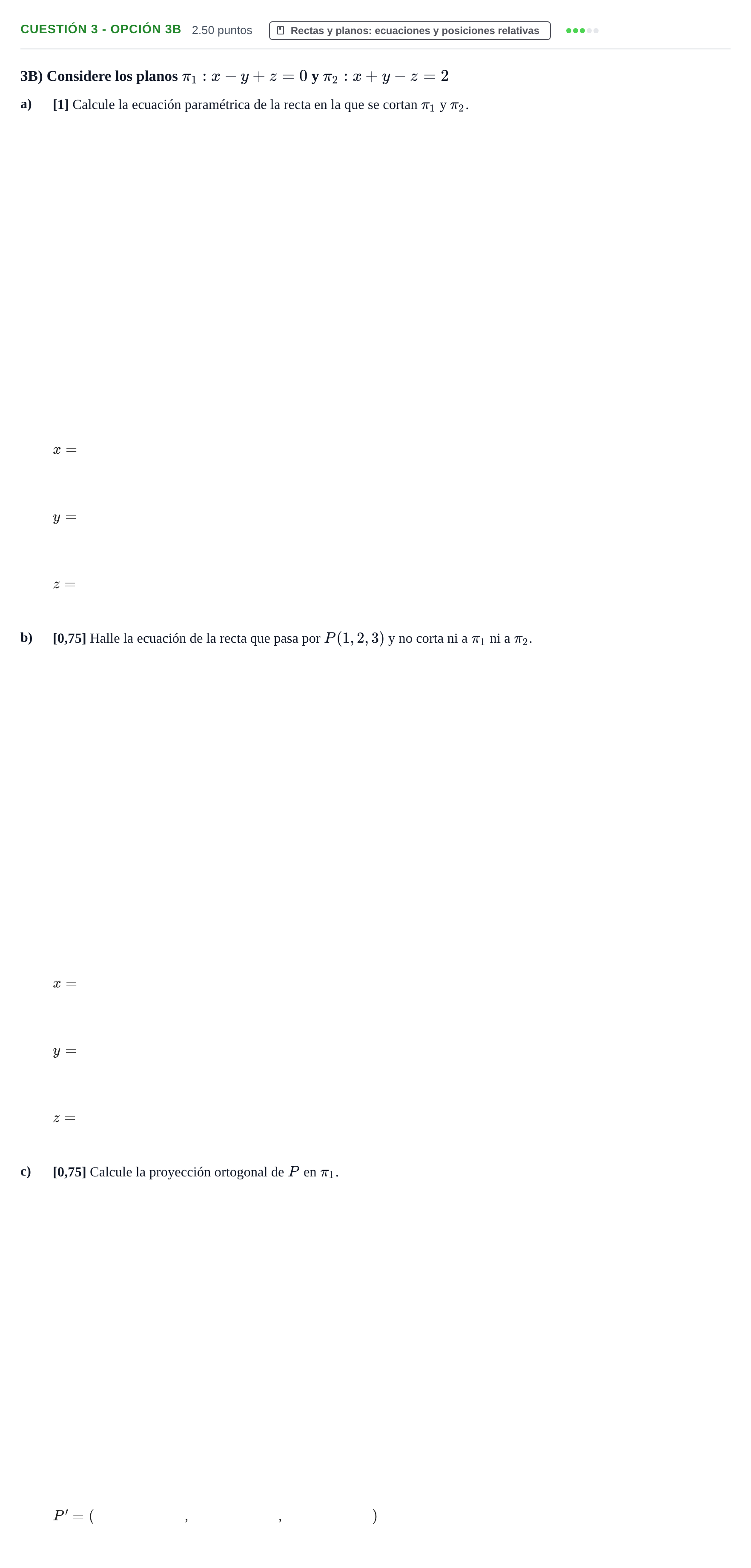 Enunciado: Cuestión 3 - Opción 3B · Matemáticas II PAU Murcia Ordinaria 2025
