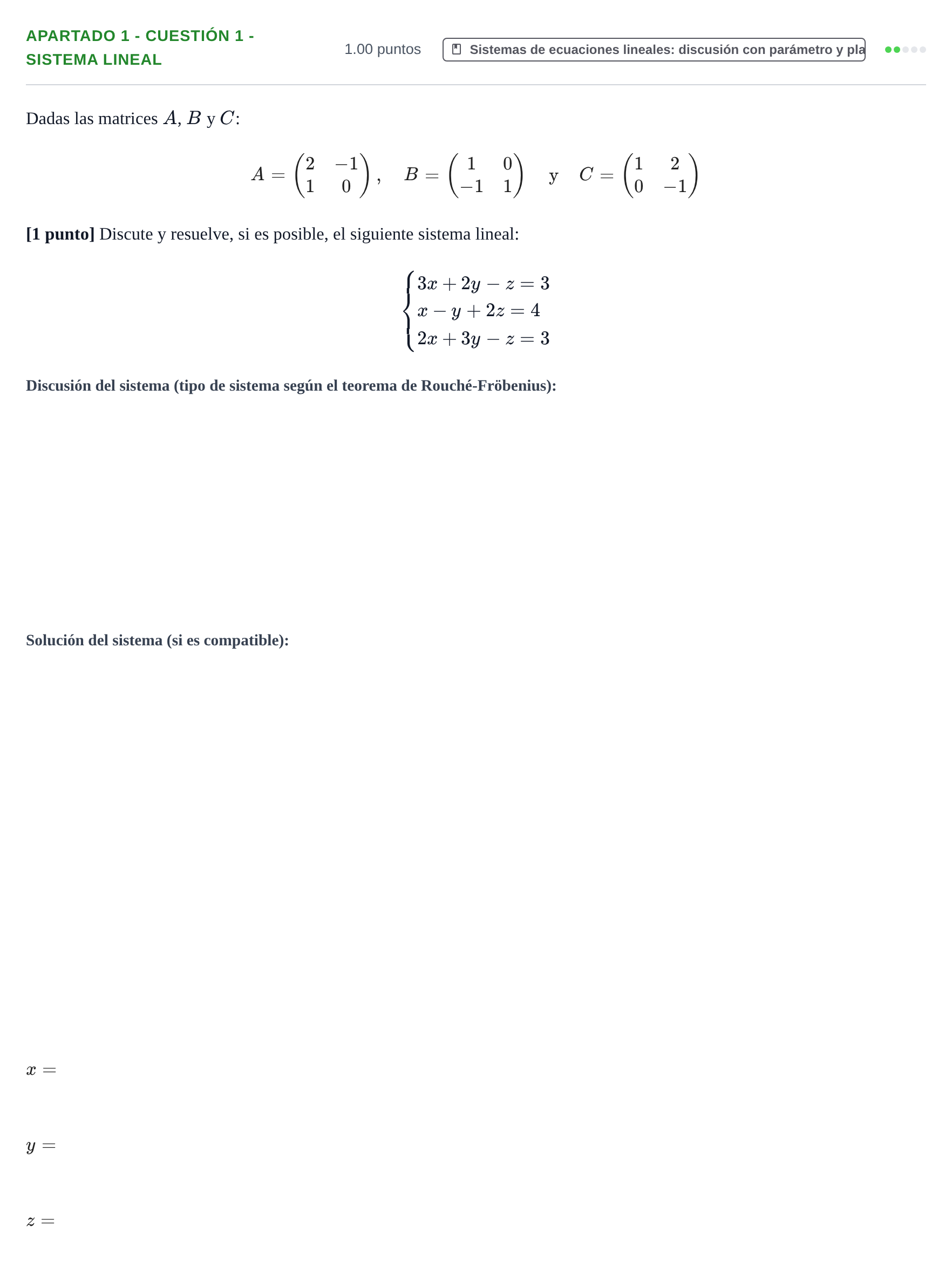Enunciado: Apartado 1 - Cuestión 1 - Sistema lineal · Matemáticas aplicadas a las Ciencias Sociales II PAU Murcia Ordinaria 2025