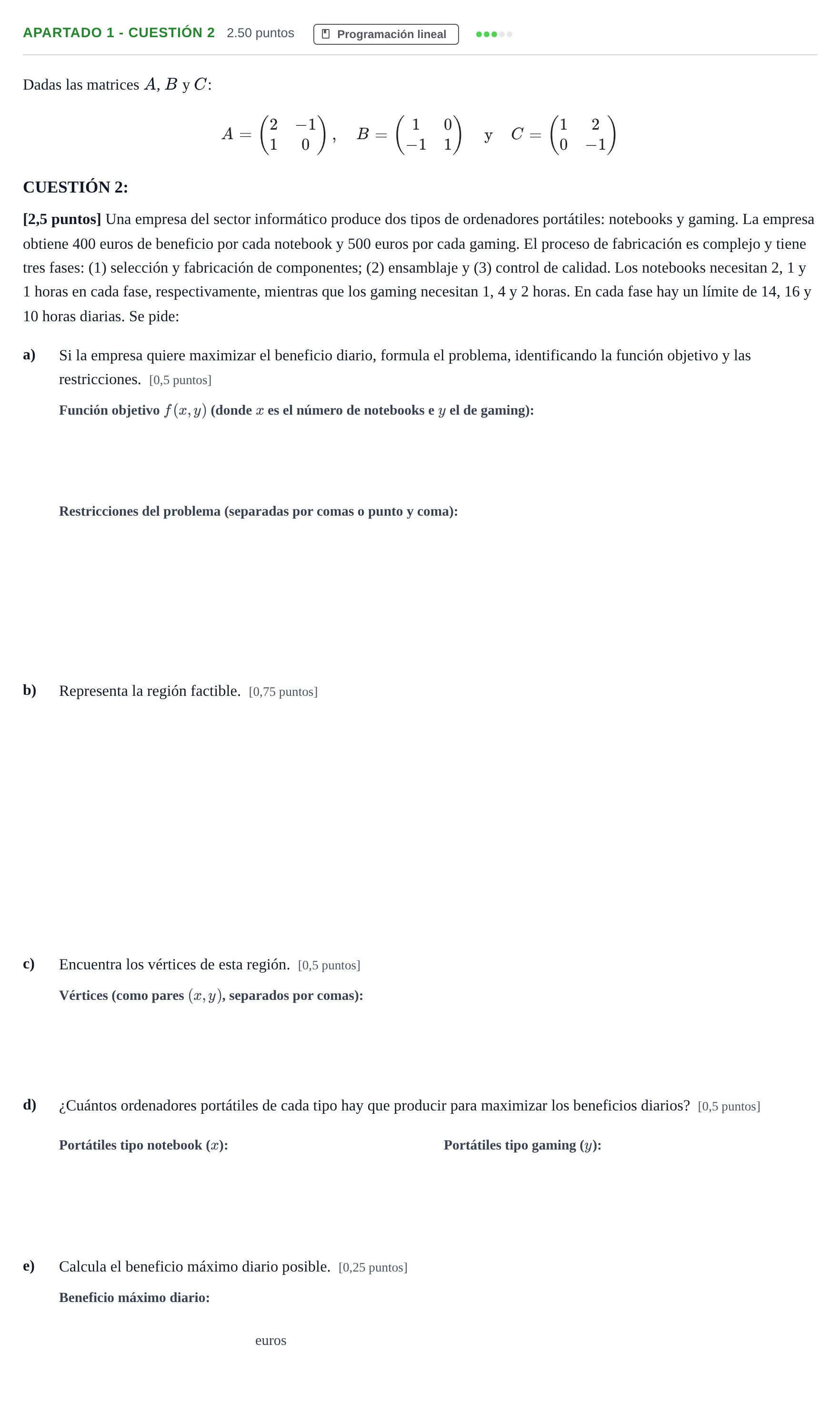 Enunciado: Apartado 1 - Cuestión 2 · Matemáticas aplicadas a las Ciencias Sociales II PAU Murcia Ordinaria 2025