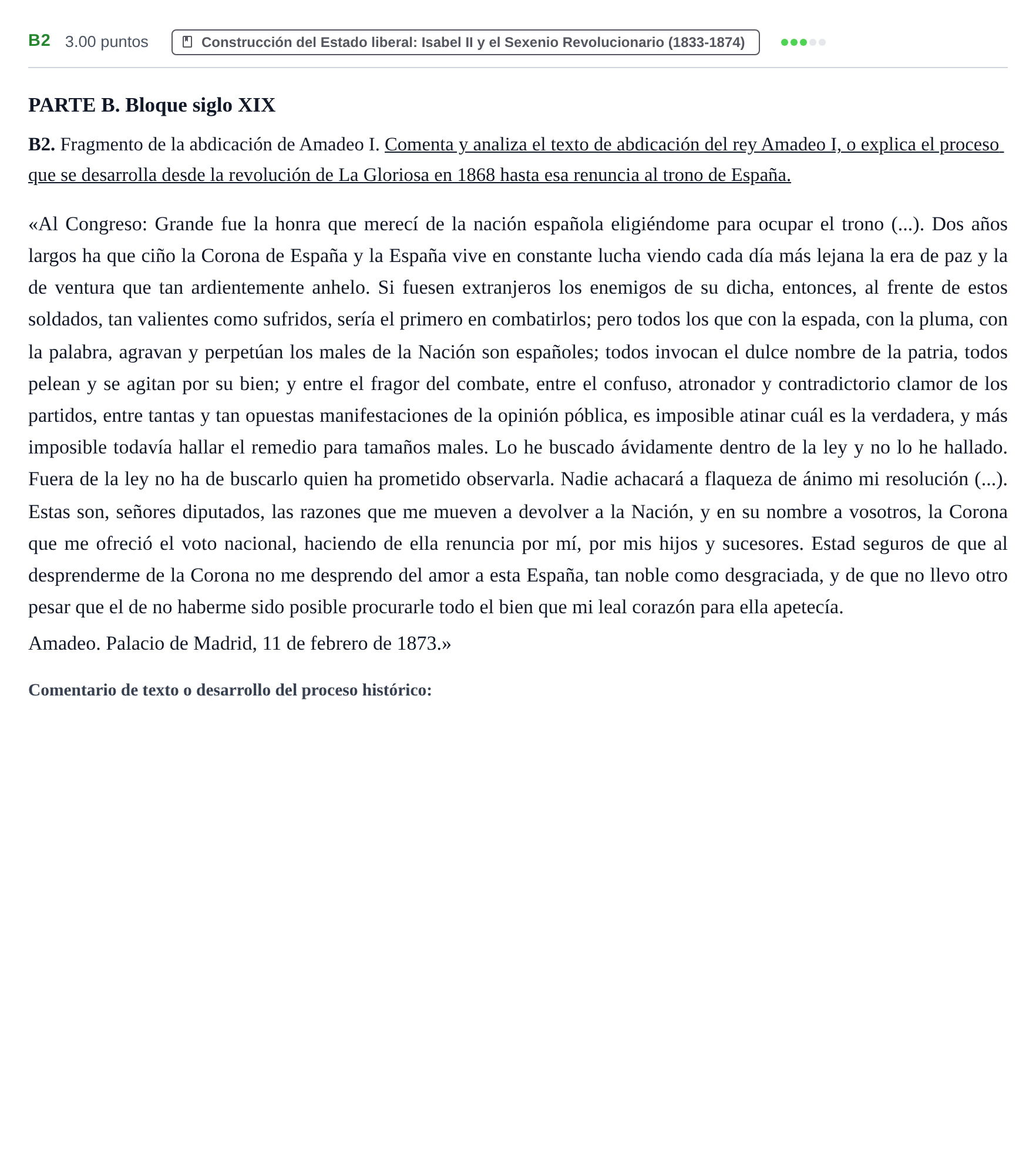 Enunciado: Ejercicio B2 · Historia de España PAU Murcia Ordinaria 2025