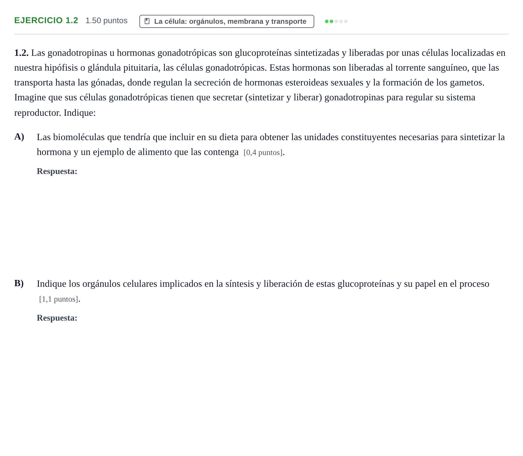 Enunciado: Ejercicio 1.2 · Biología PAU Murcia Extraordinaria 2025