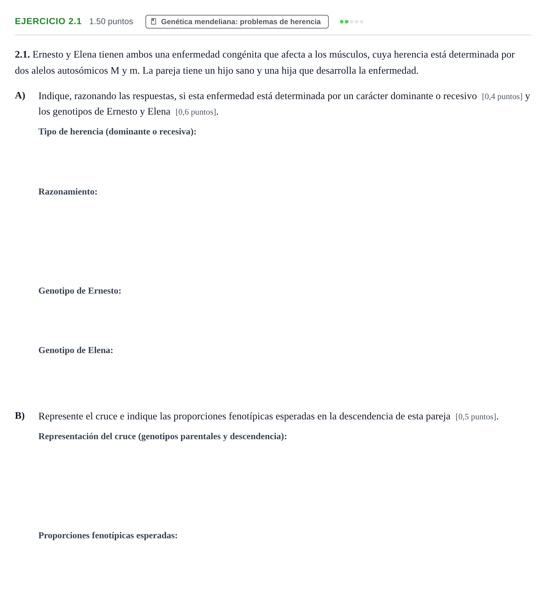Enunciado: Ejercicio 2.1 · Biología PAU Murcia Extraordinaria 2025